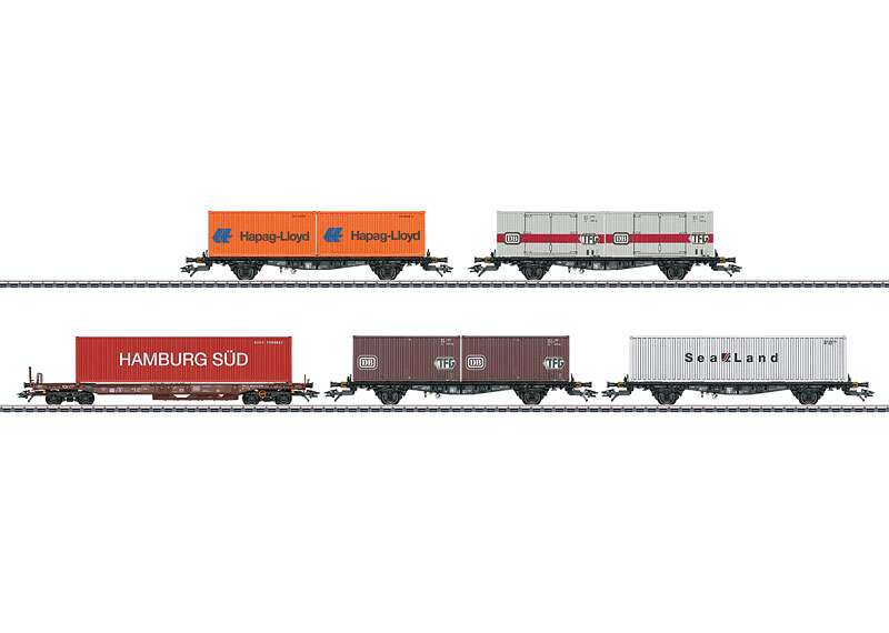 Container Flat Car Set with 5 Cars