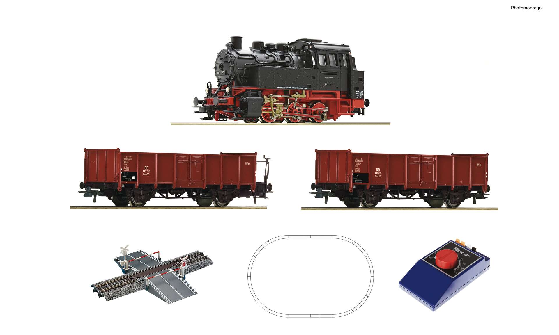 Steam locomotive class 80 with goods train, DB