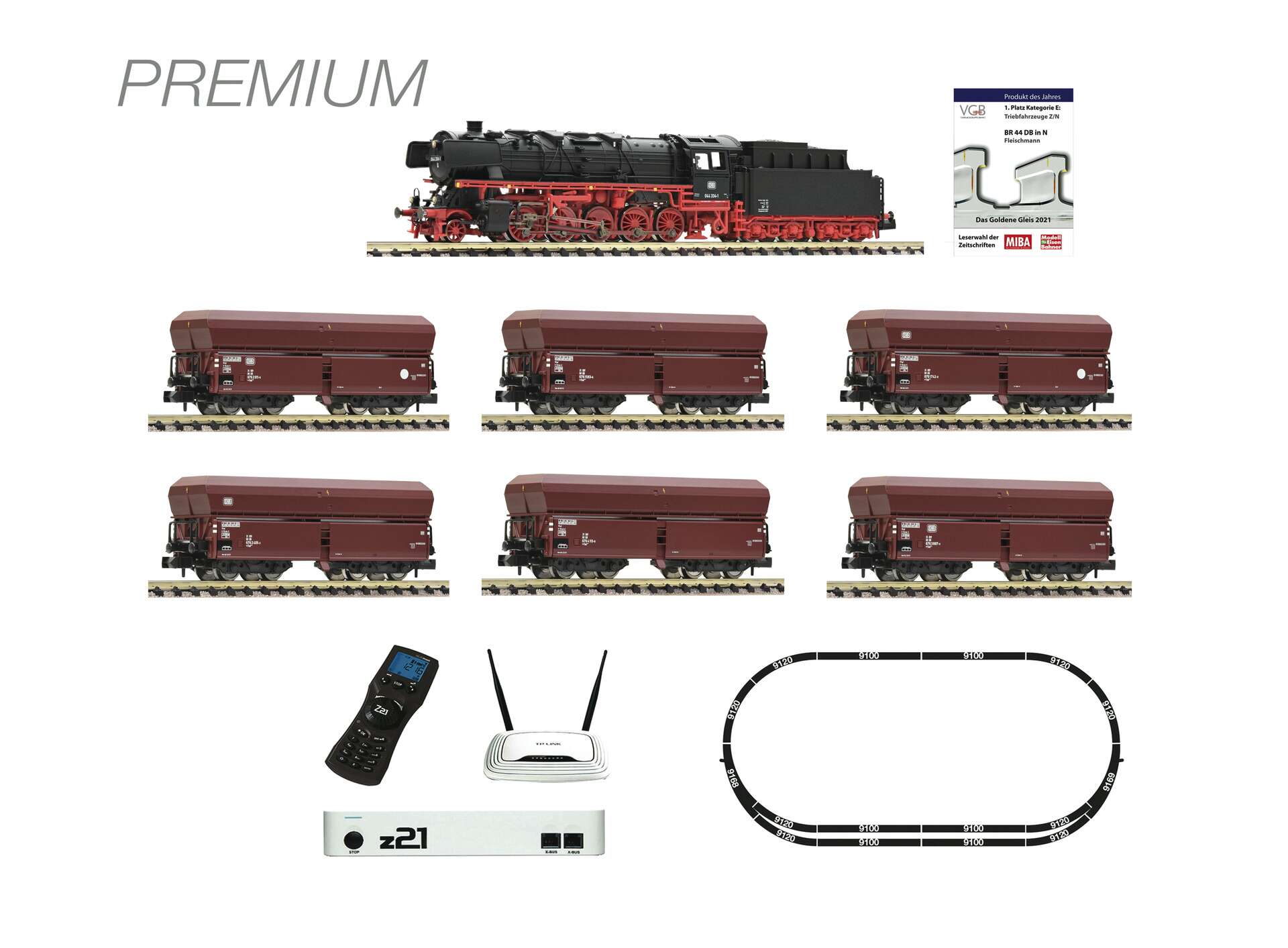Fleischmann N,  Premium - z21 digital set: Steam locomotive class 044 and ore train, DB