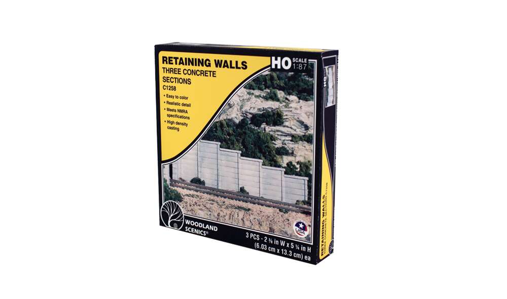 Woodland Concrete Retaining Wall - HO Scale