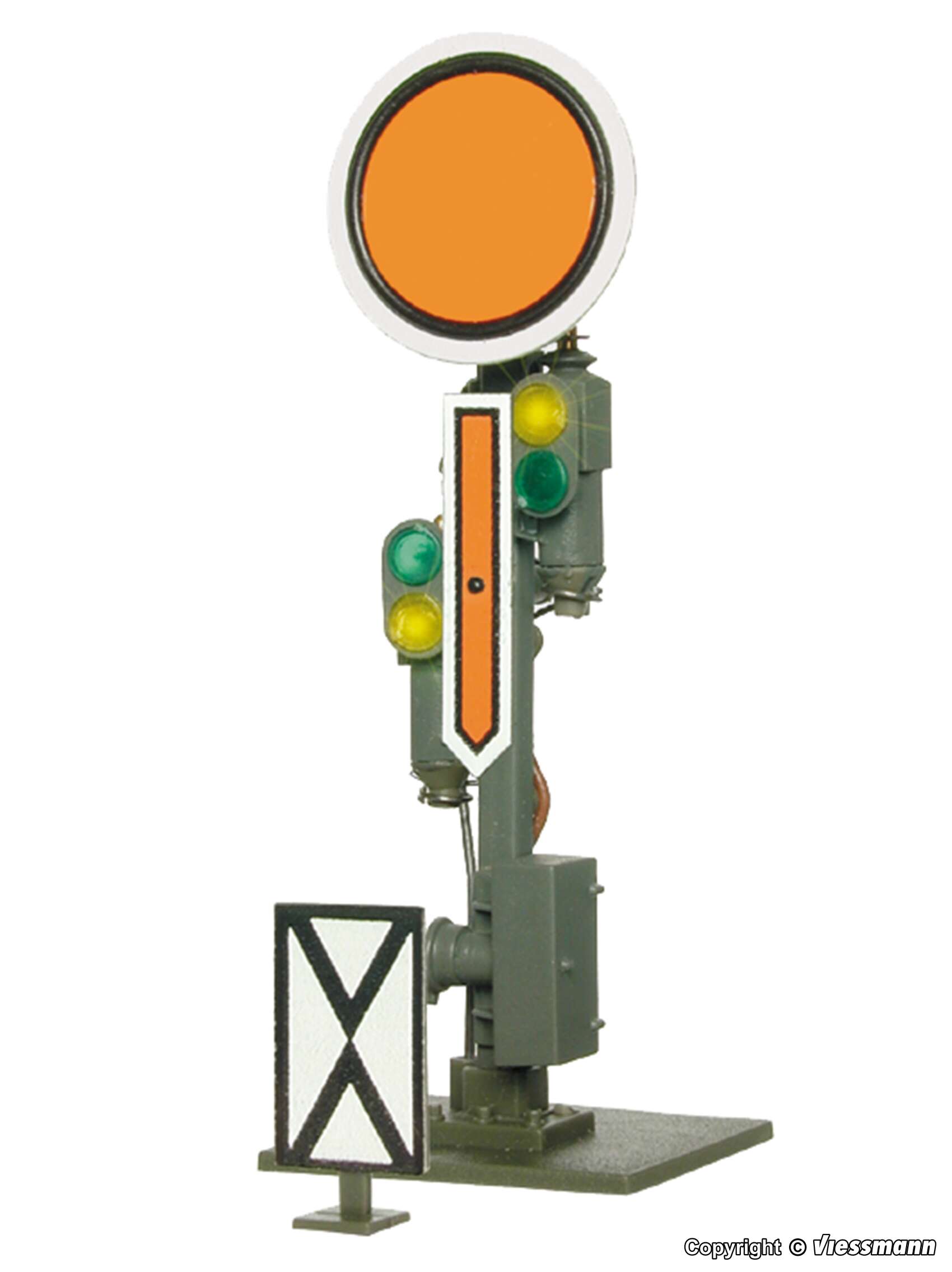 H0 Semaphore distant signal, fixed disk, movable arms