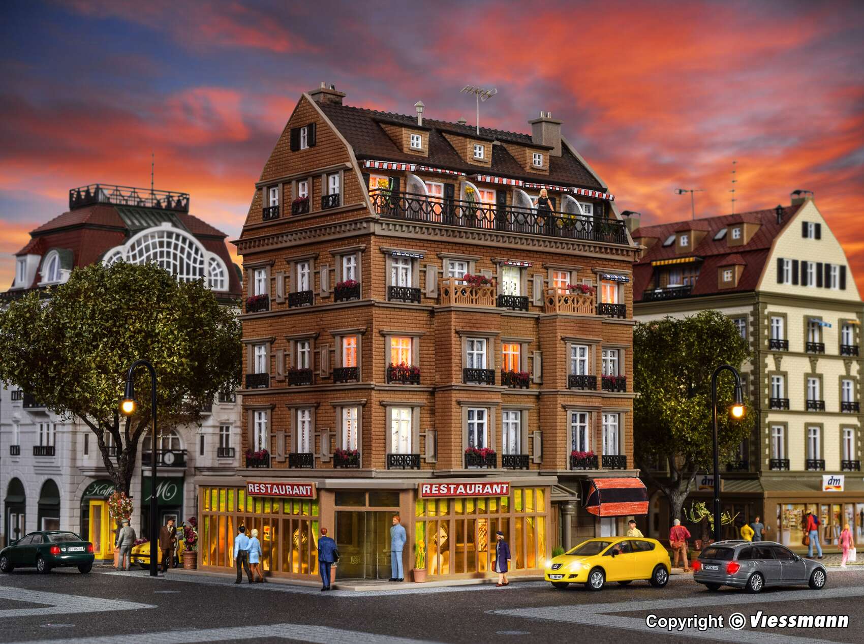 Restaurant with interior and LED lighting, functional kit