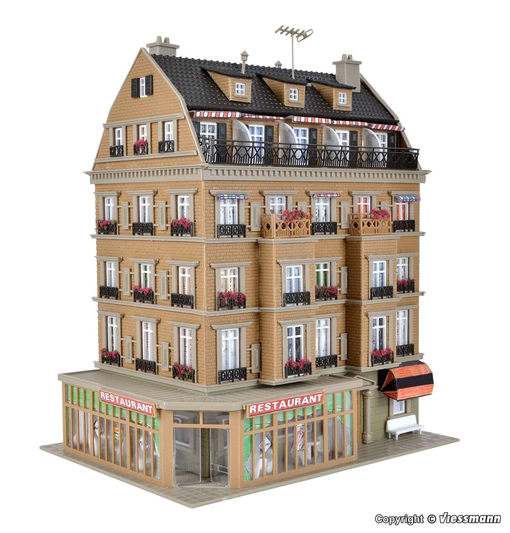 Restaurant with interior and LED lighting, functional kit