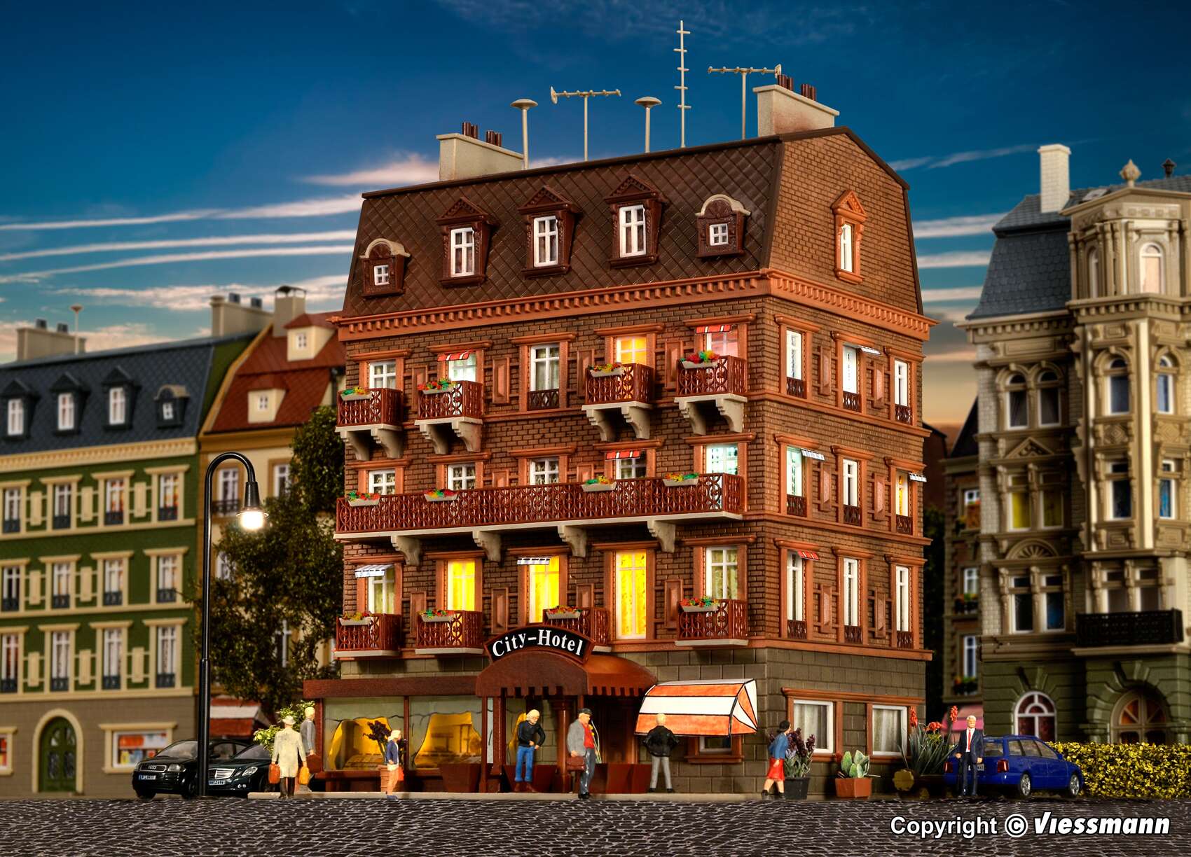 City hotel with LED lighting, functional kit