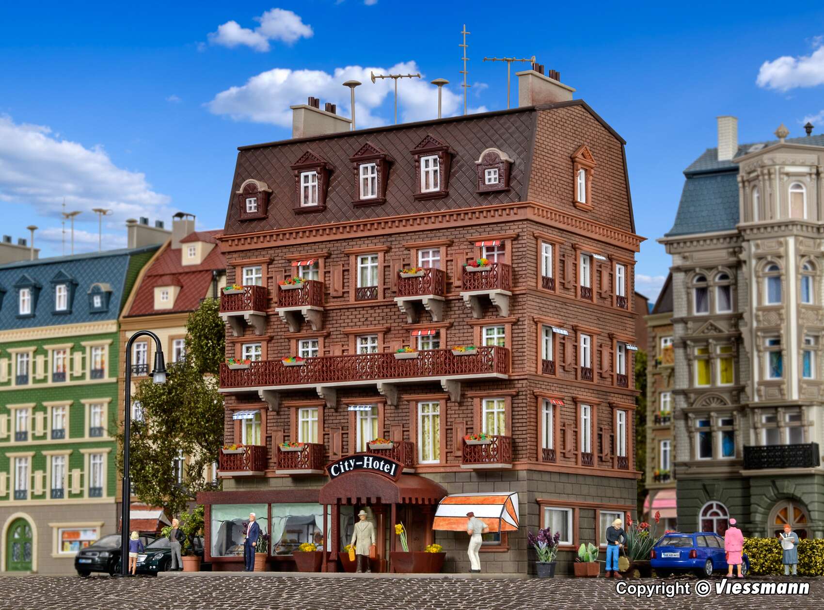 City hotel with LED lighting, functional kit