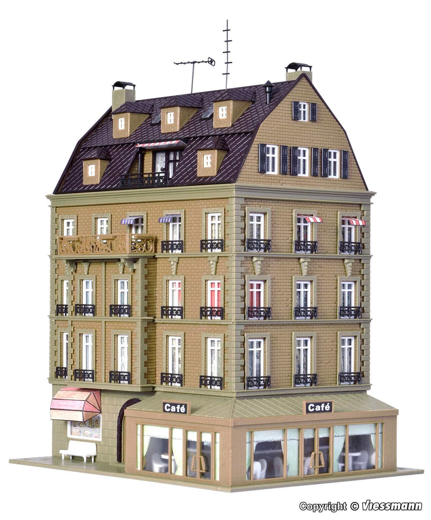 Café with interior and LED lighting, functional kit