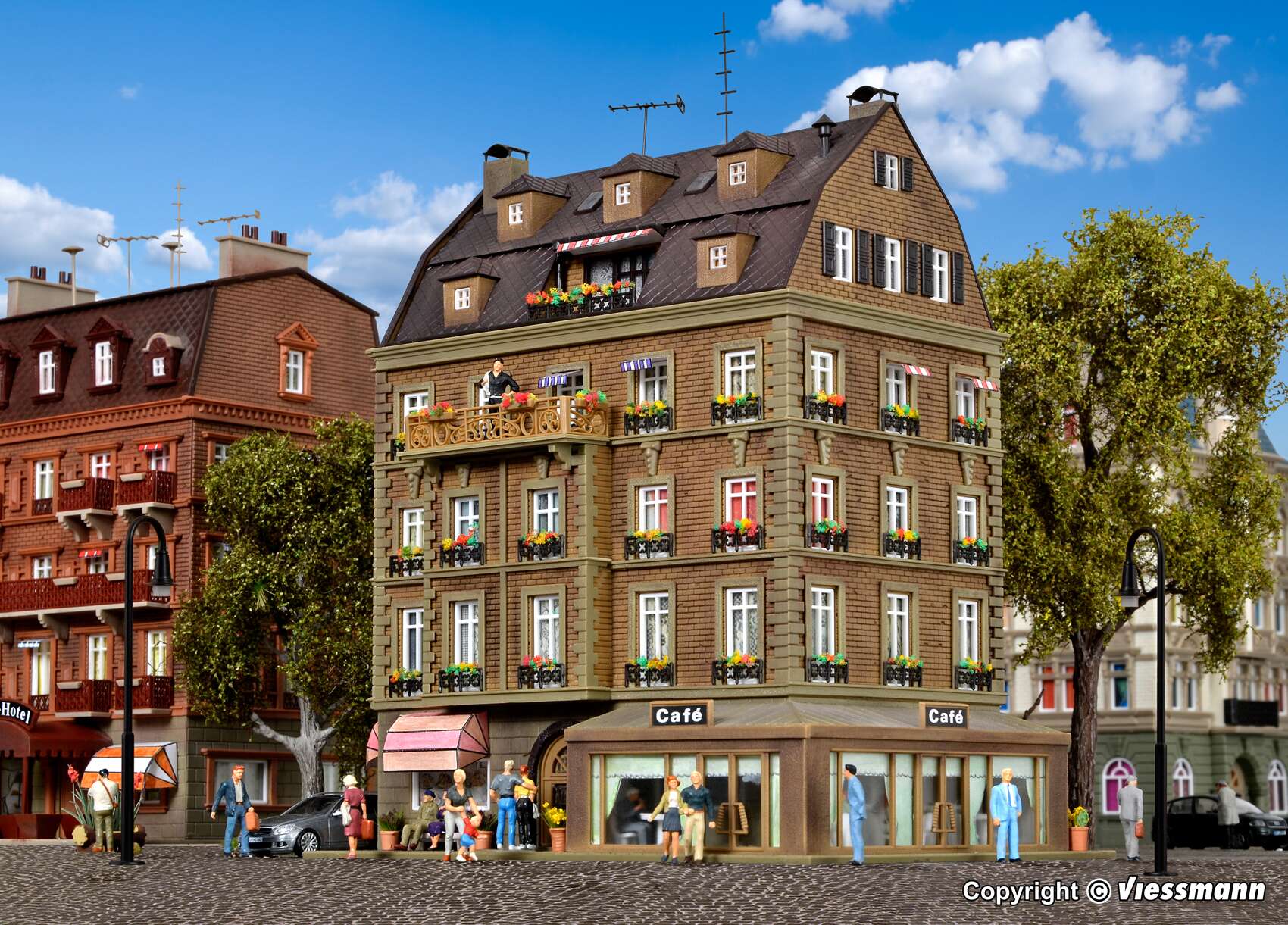 Café with interior and LED lighting, functional kit