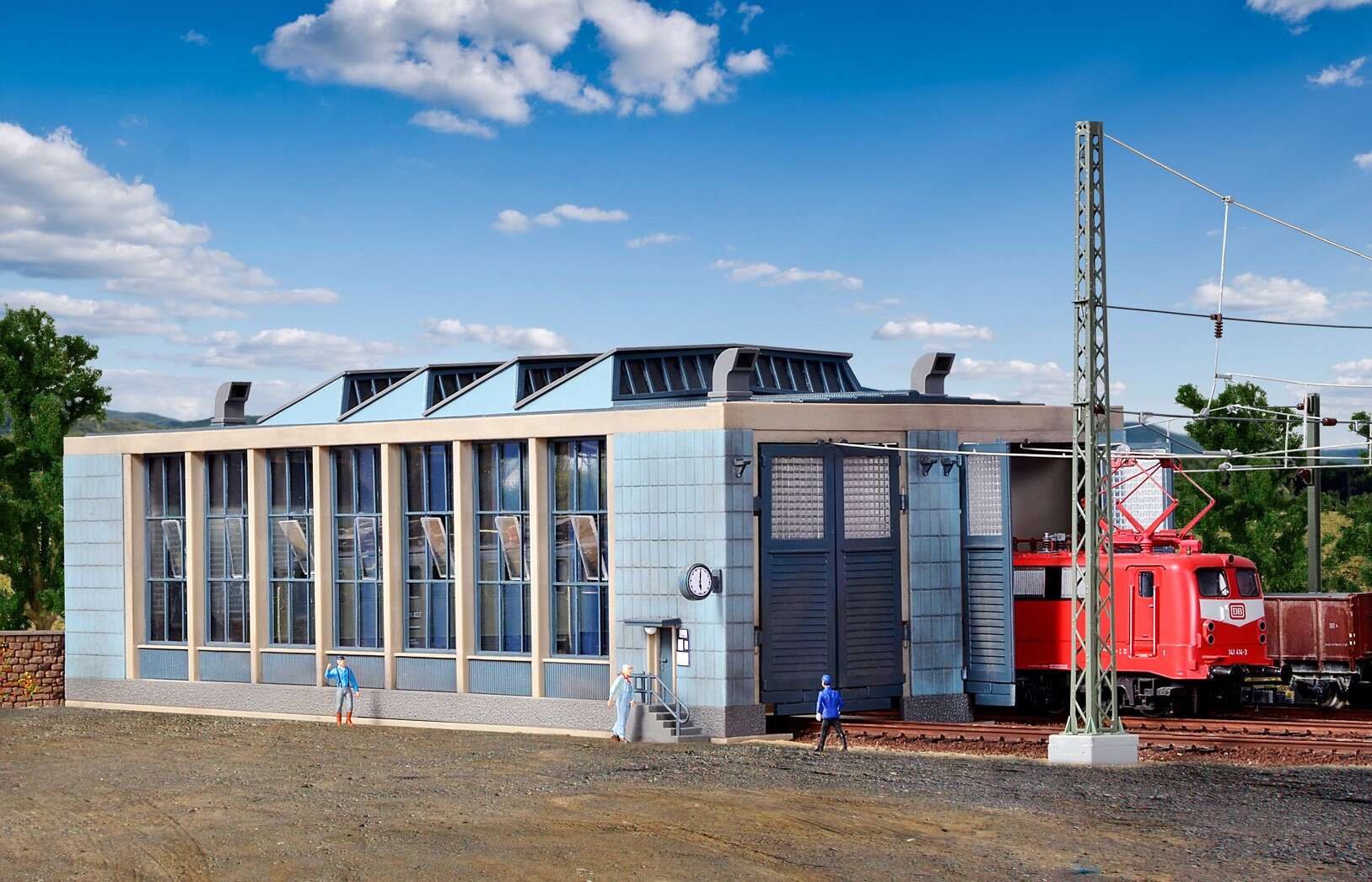 E-Loco shed with door lock mechanism, double track