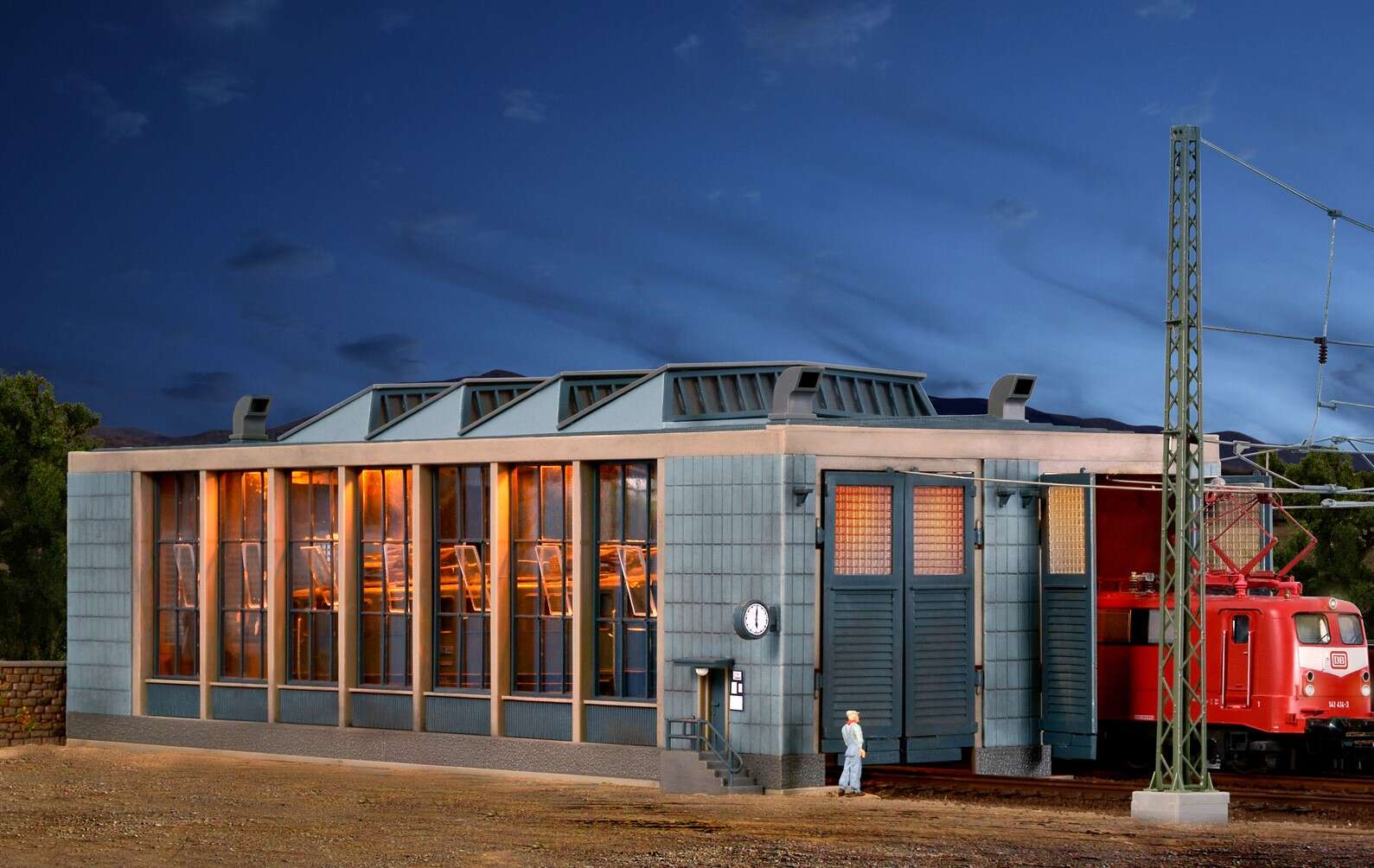 E-Loco shed with door lock mechanism, double track