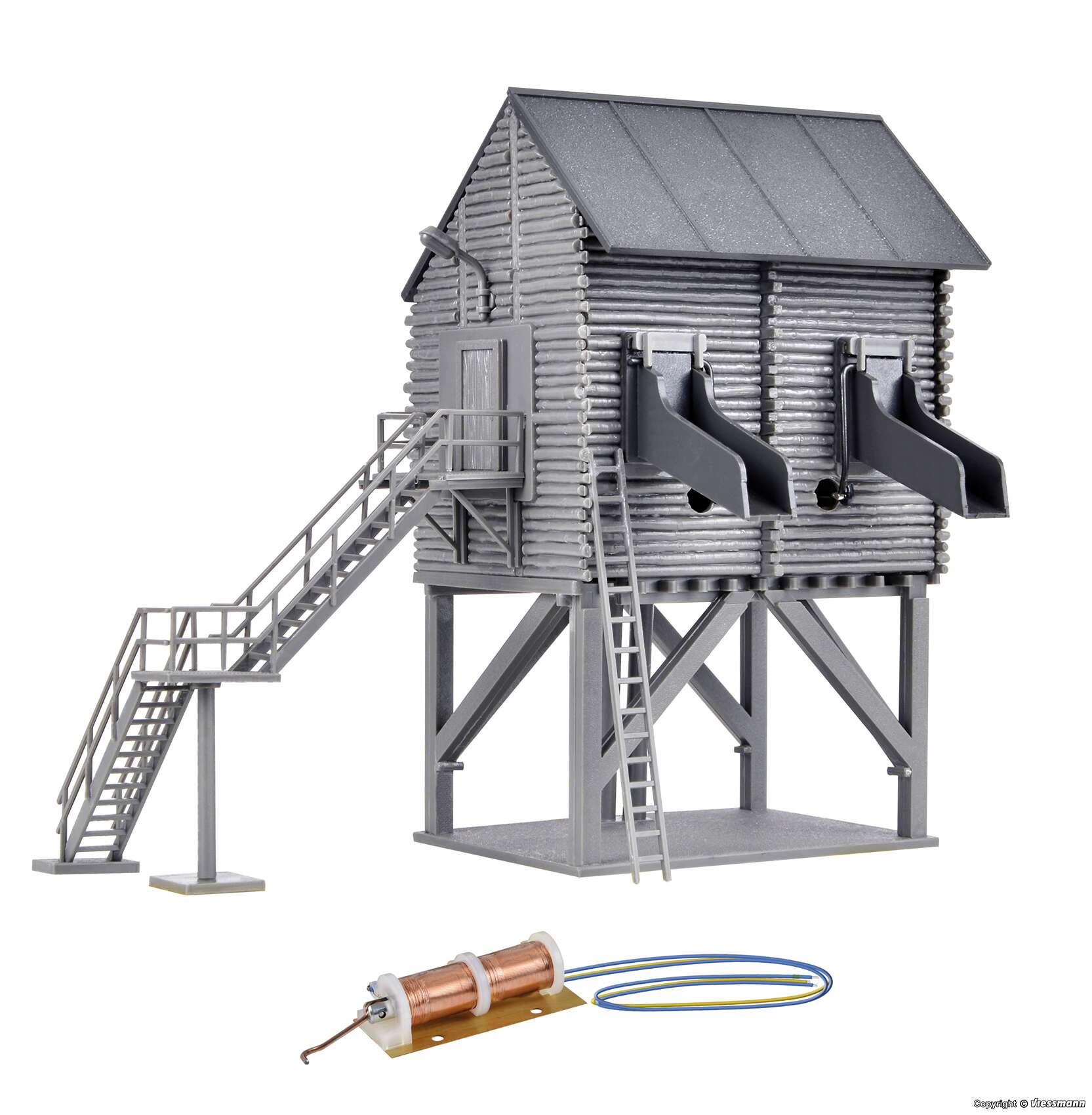 Gravel loader terminal with motor-driven locking flaps, functional kit