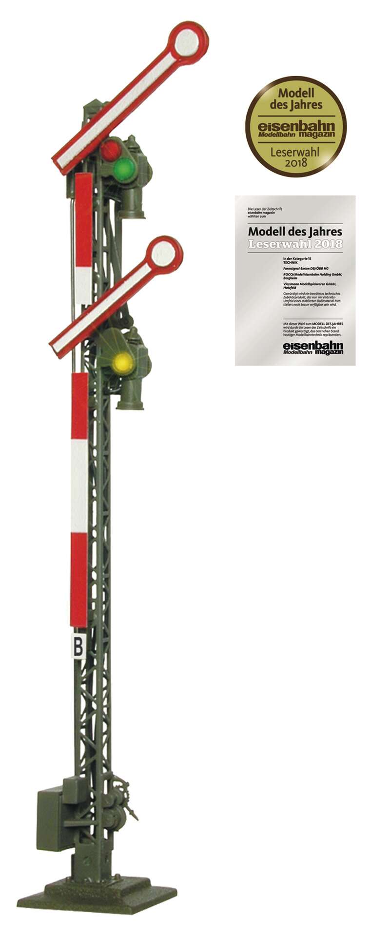 H0 Semaphore home signal with two coupled arms