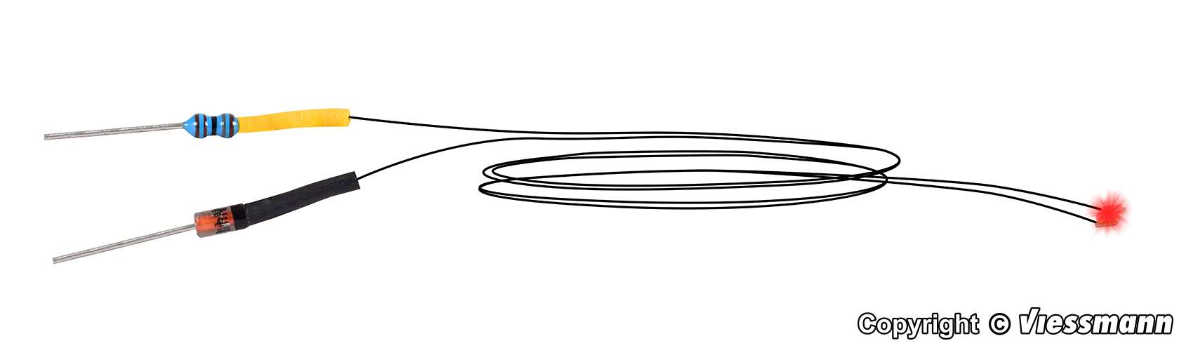 LED red with soldered cables, 5 pieces