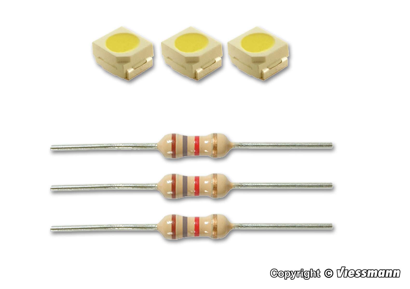LED white, L 2,9 x W 3,5 mm, incl. resistors, 3 pieces