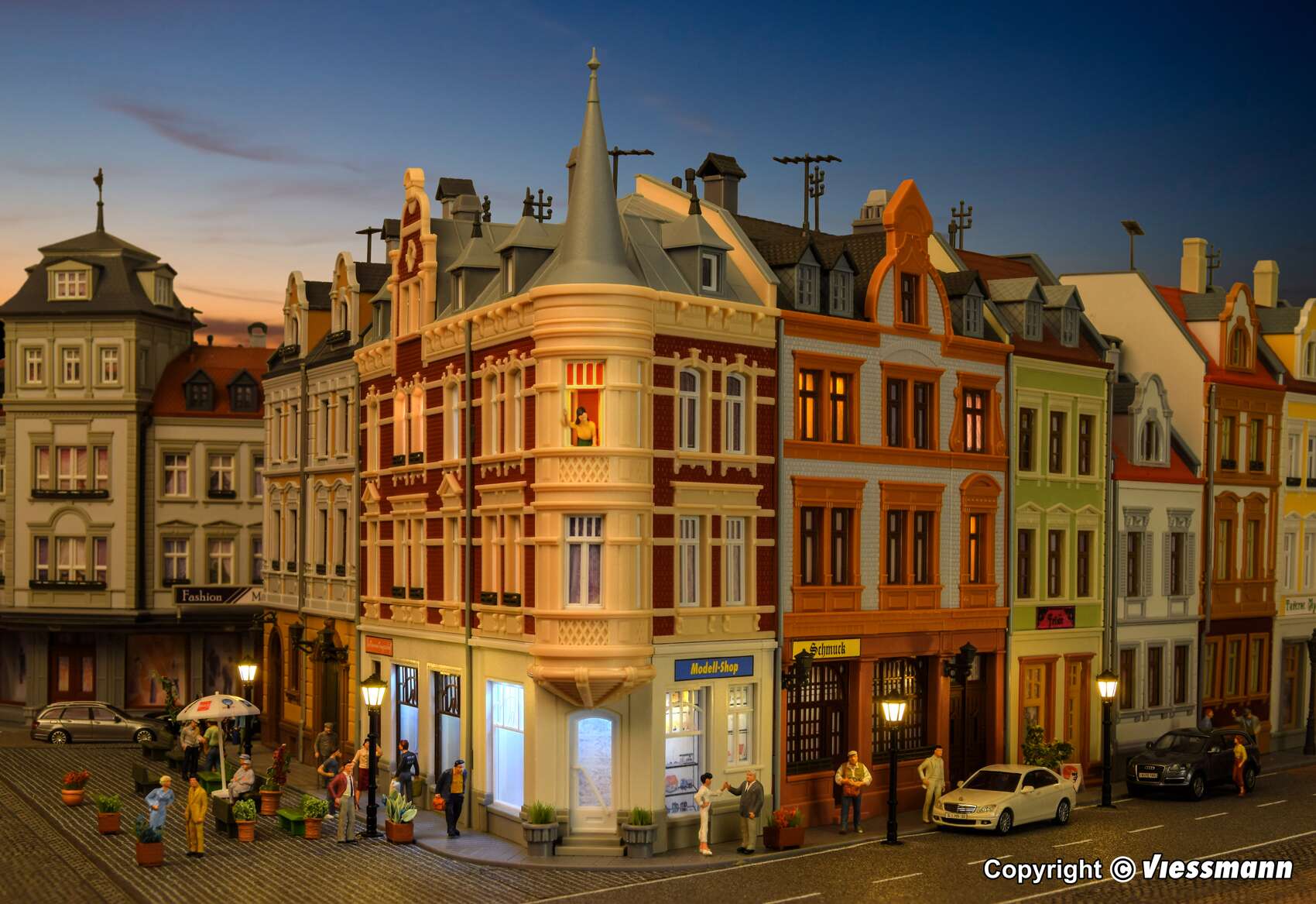 Town house with figure and house illumination