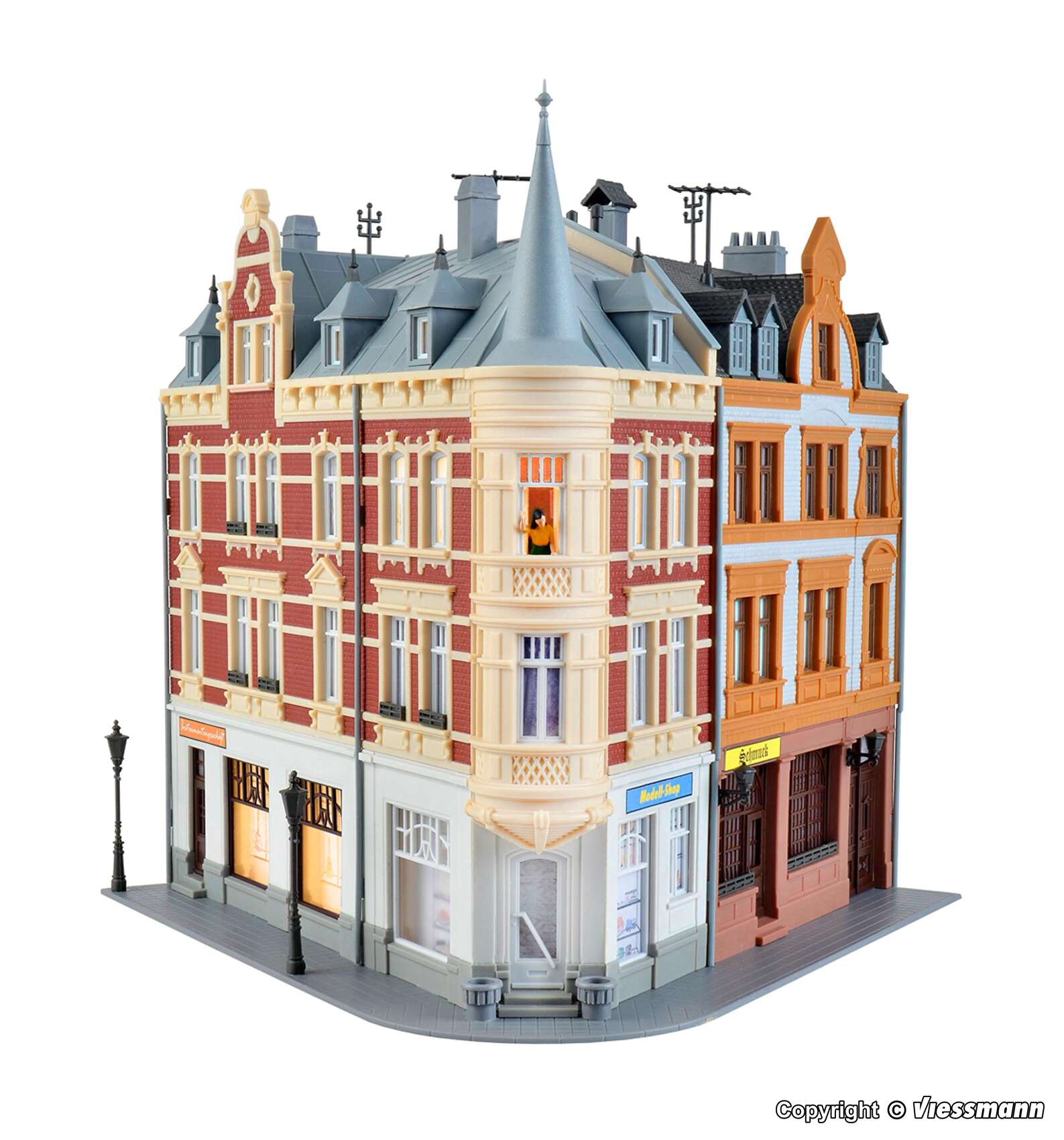 Town house with figure and house illumination