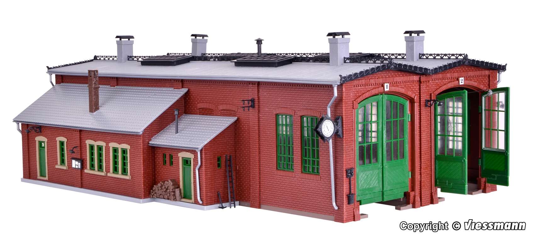 Loco shed with door lock mechanism, double track