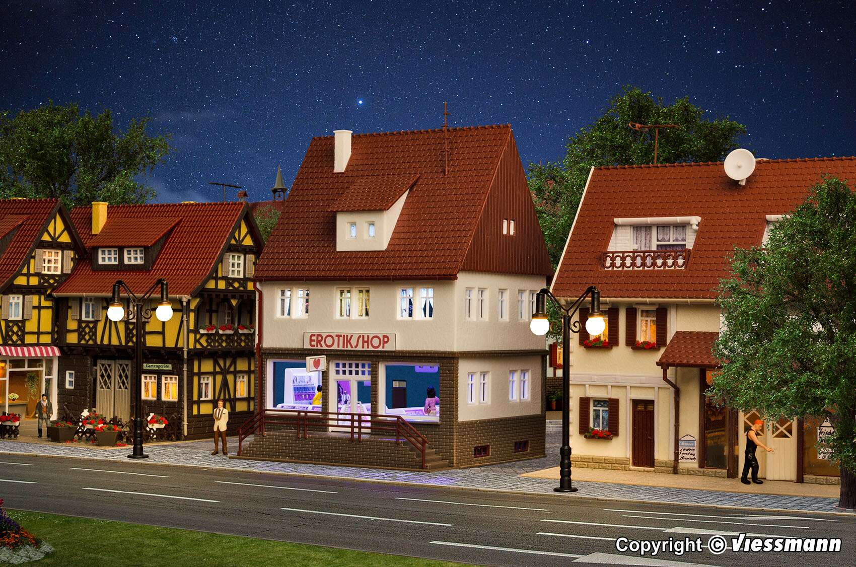 Erotic store with interior and LED lighting, functional kit