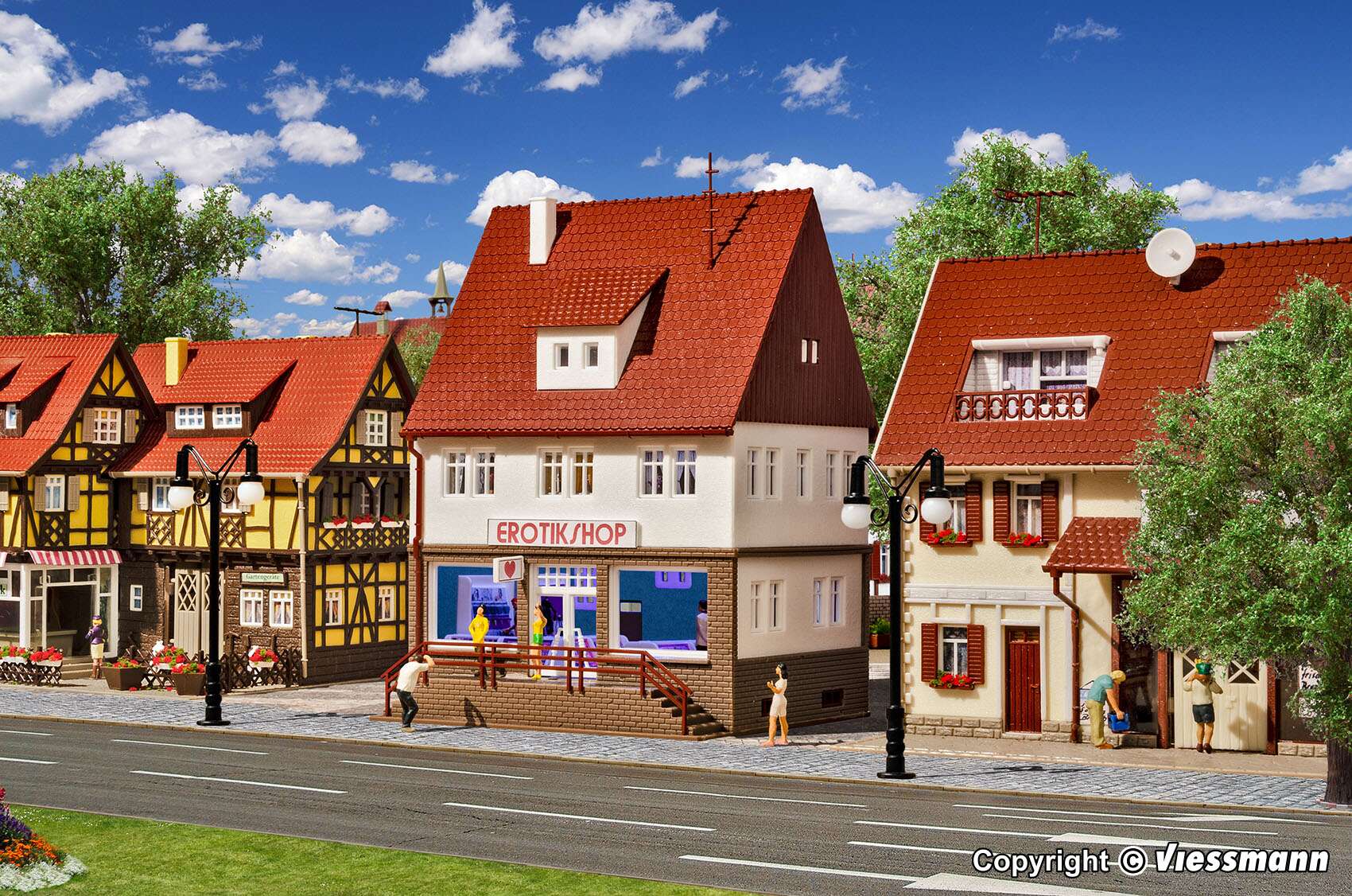 Erotic store with interior and LED lighting, functional kit