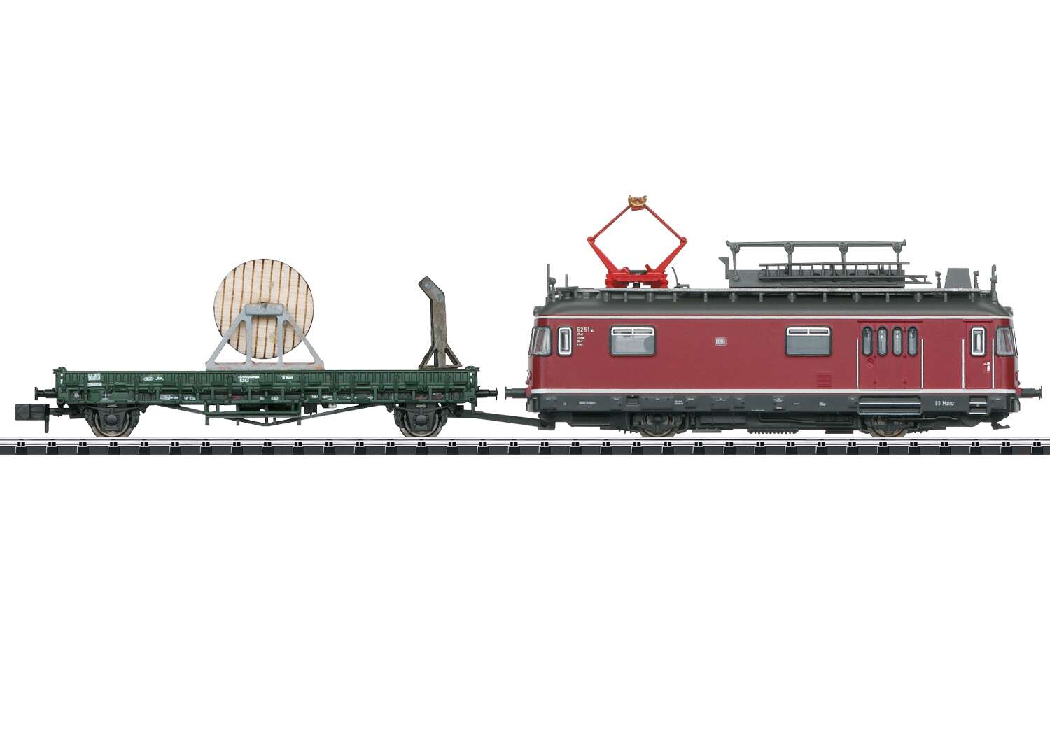 Powered Catenary Maintenance Rail Car with a Catenary Construction Car