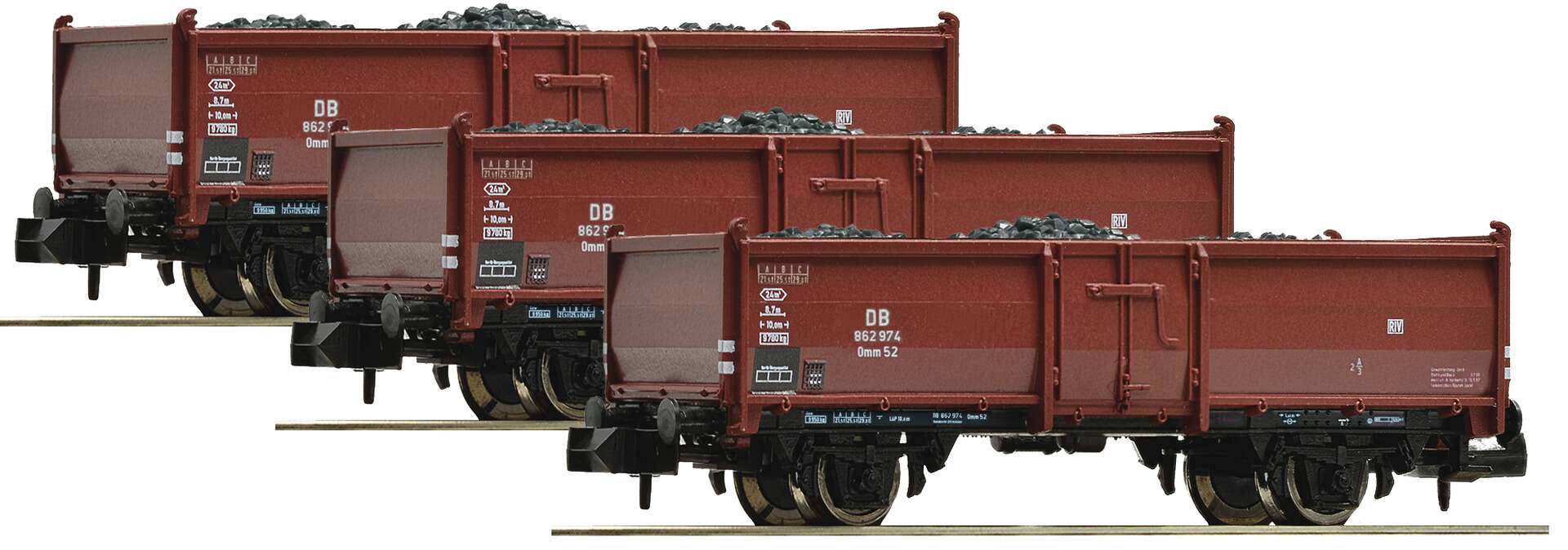 3 piece set coal transport wagons type Omm52, DB
