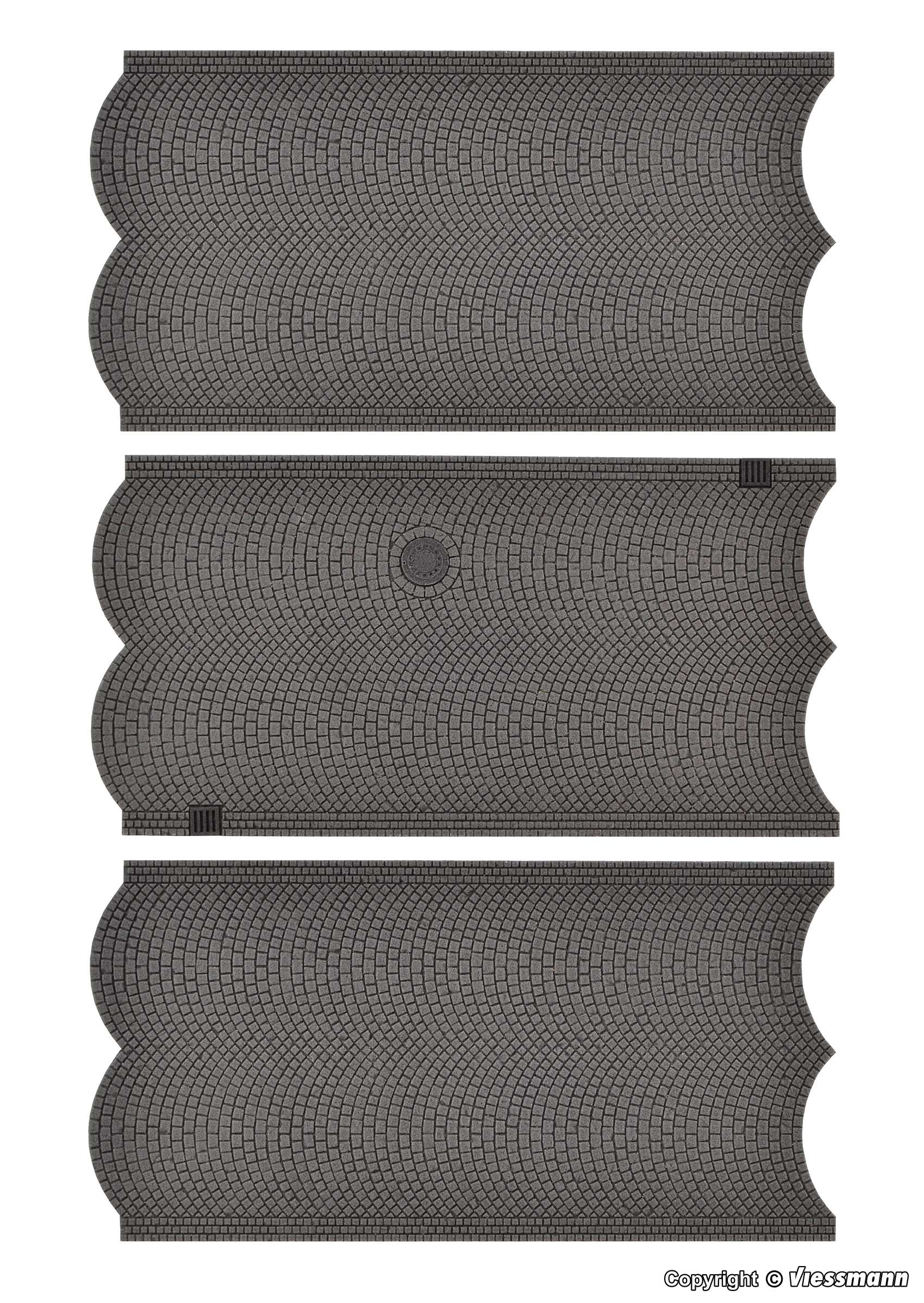 H0 Street plate cobblestone of Stone Art, 3 pieces, L 15 x W 8 cm