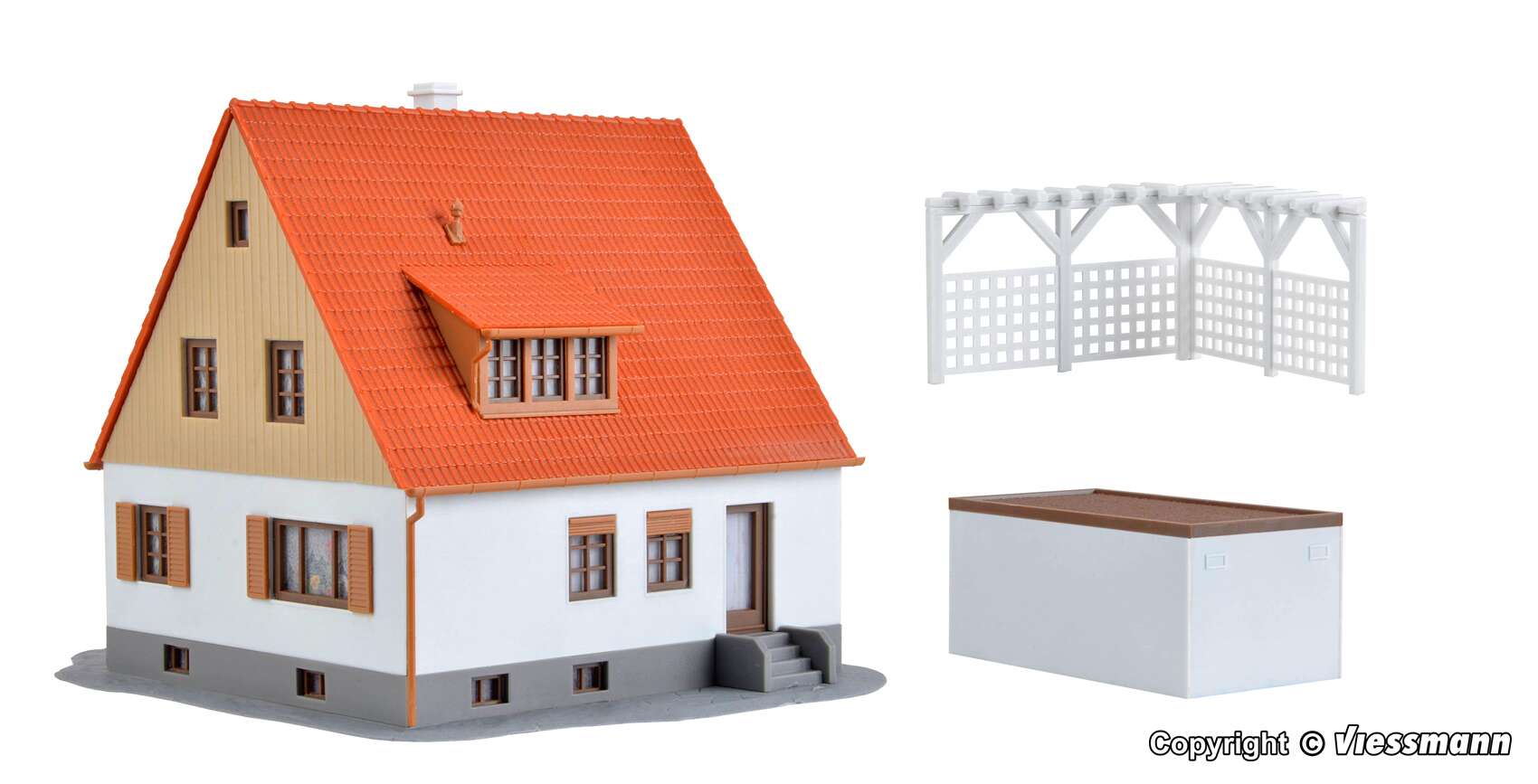 Family house with terrace, garage and pergola