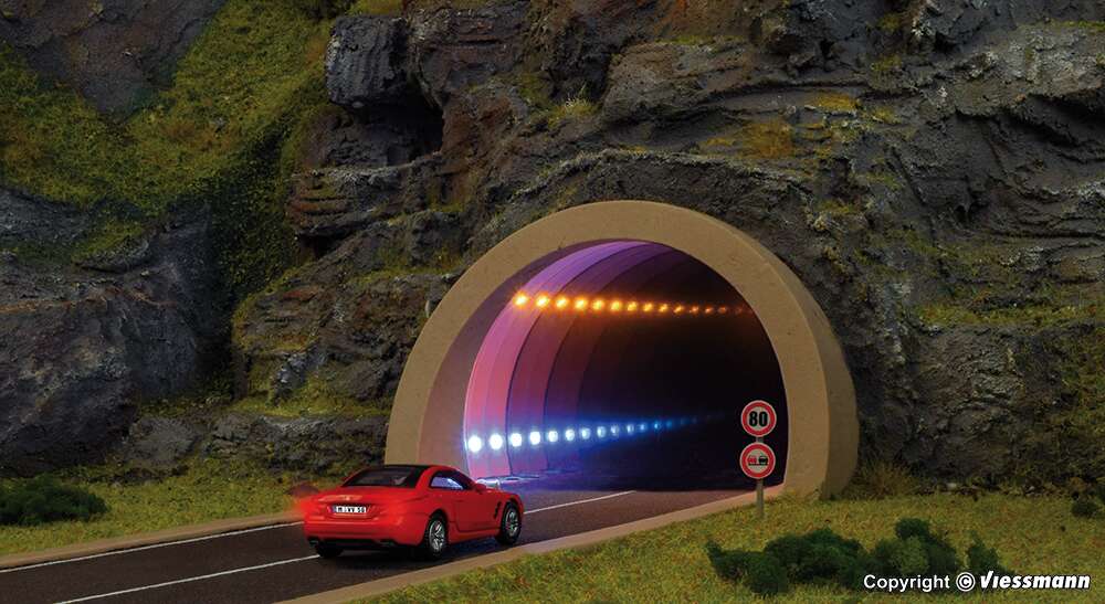 Road tunnel modern, with LED mirroring- and depth effect