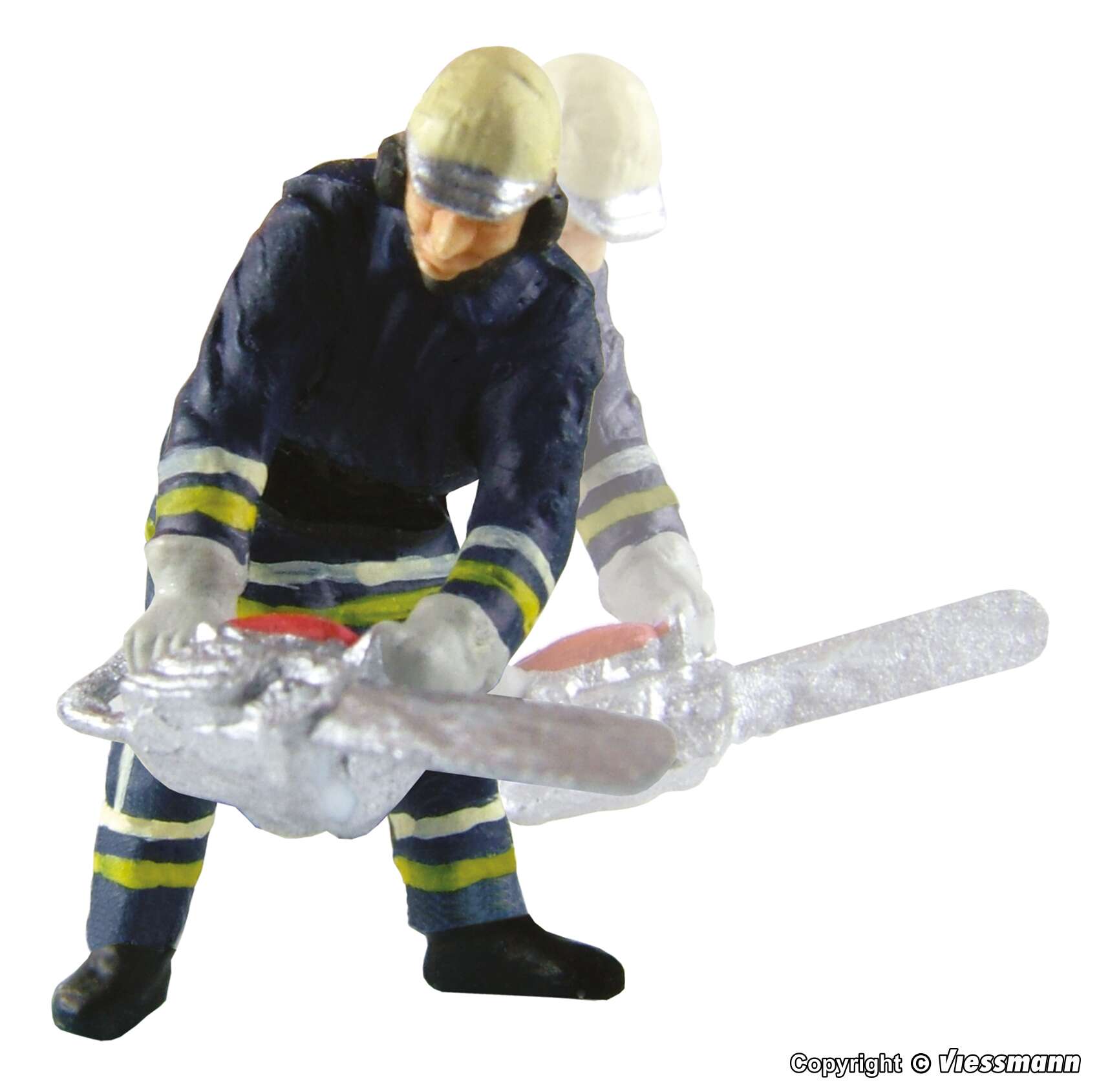 Fireman with chain saw, moving
