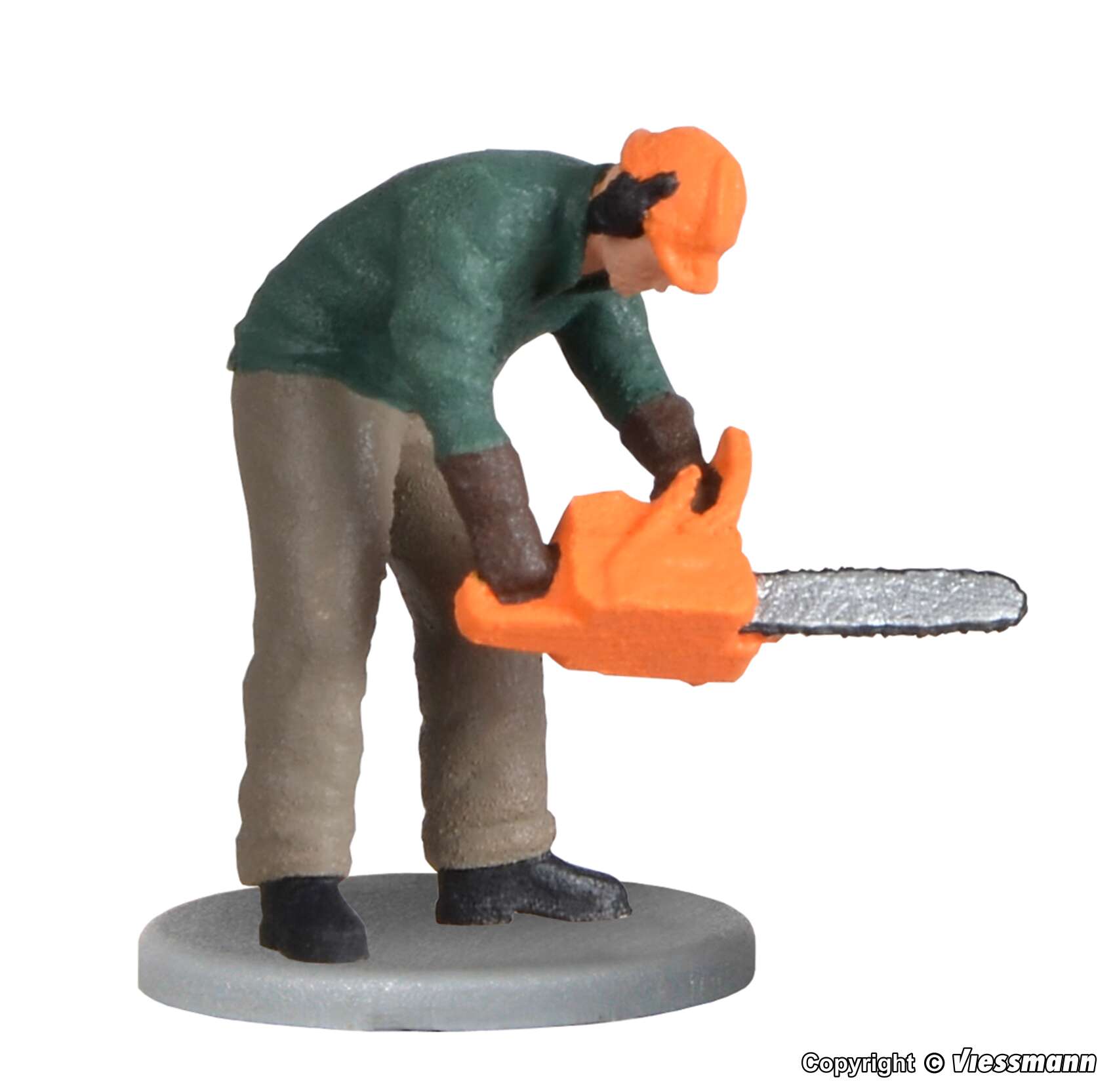 Lumberjack with chain saw, moving