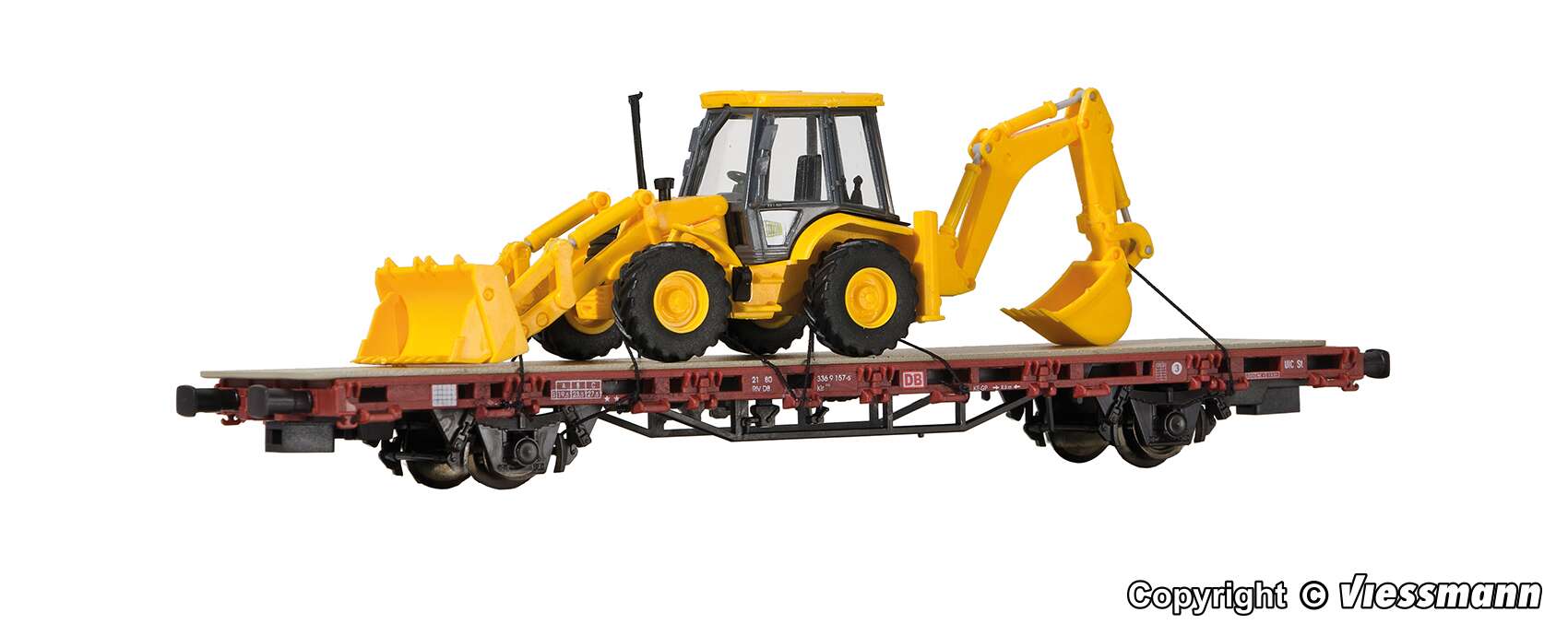 Low side car with excavator loader JCB 4CX 4x4x4, finished model