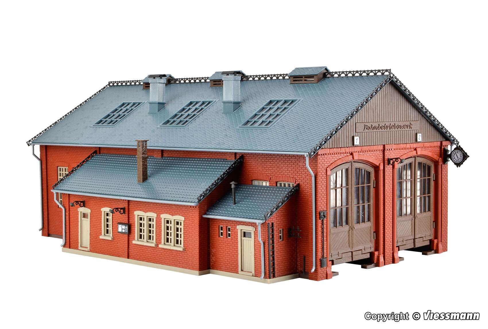 Loco shed with door lock mechanism, double track