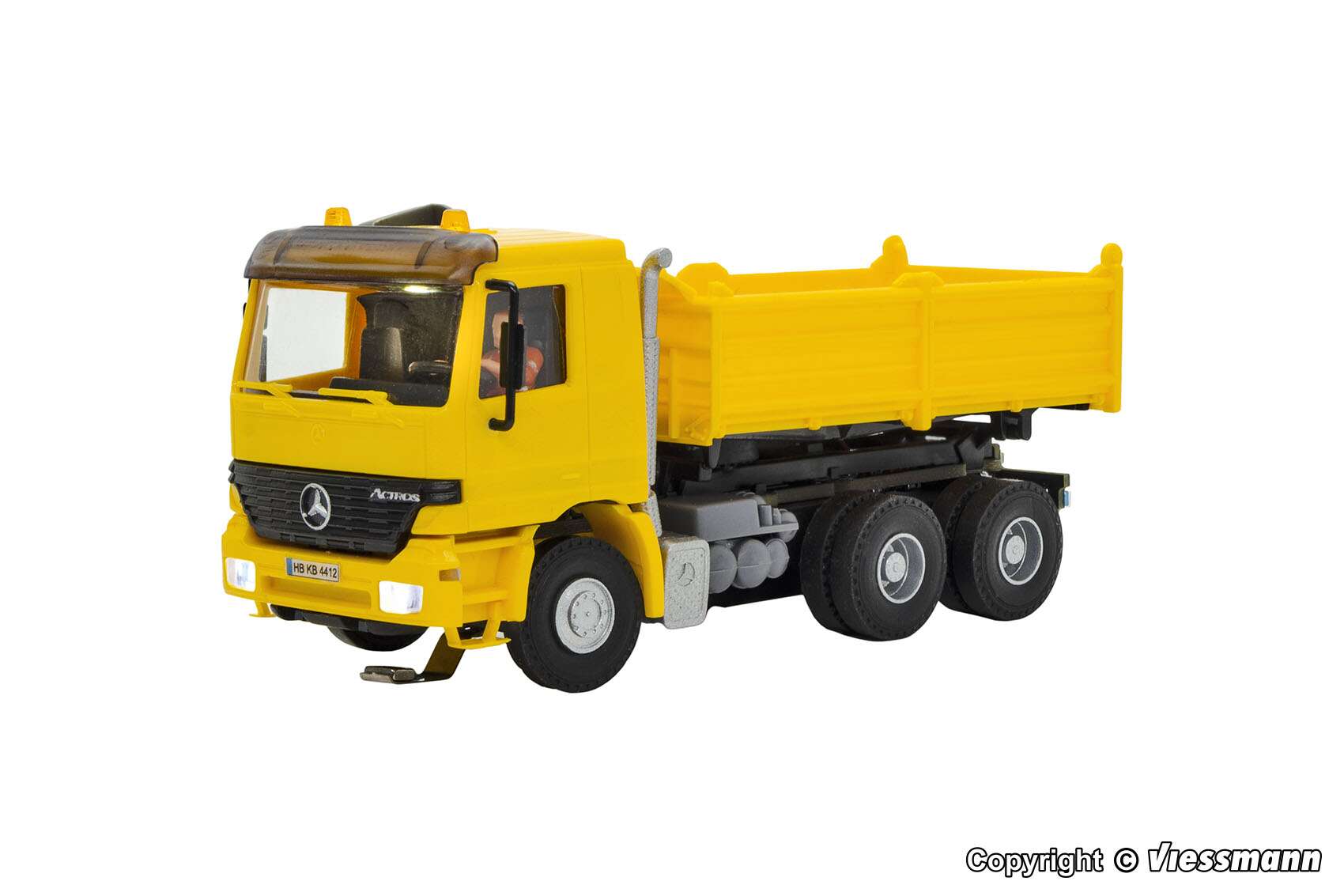 MB ACTROS 3-axle dump truck with rotating flashing lights, yellow, basic, functional model