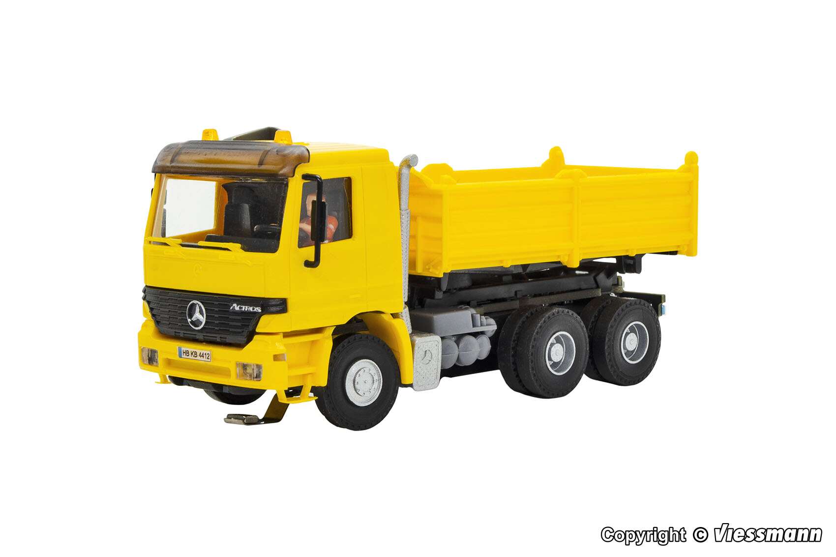 MB ACTROS 3-axle dump truck with rotating flashing lights, yellow, basic, functional model