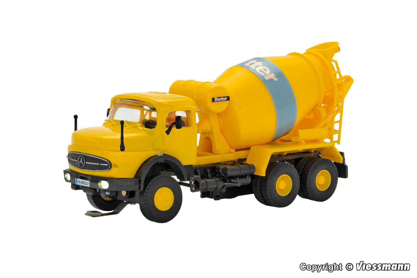 MB round bonnet 3-axle concrete mixer truck, basic, functional model