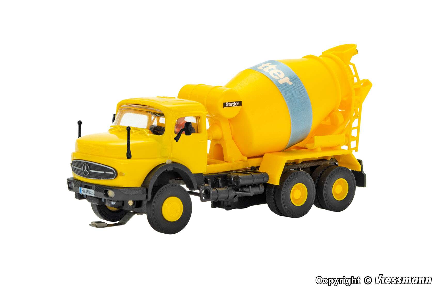 MB round bonnet 3-axle concrete mixer truck, basic, functional model