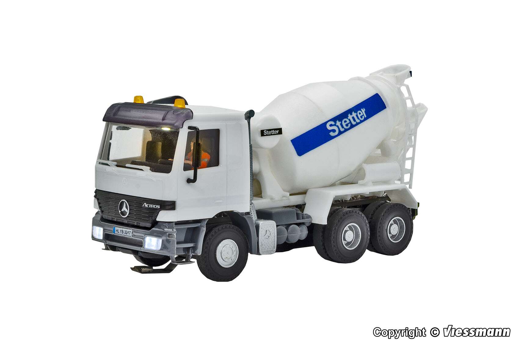 MB ACTROS 3-axle concrete mixer truck with rotating flashing lights, basic, functional model