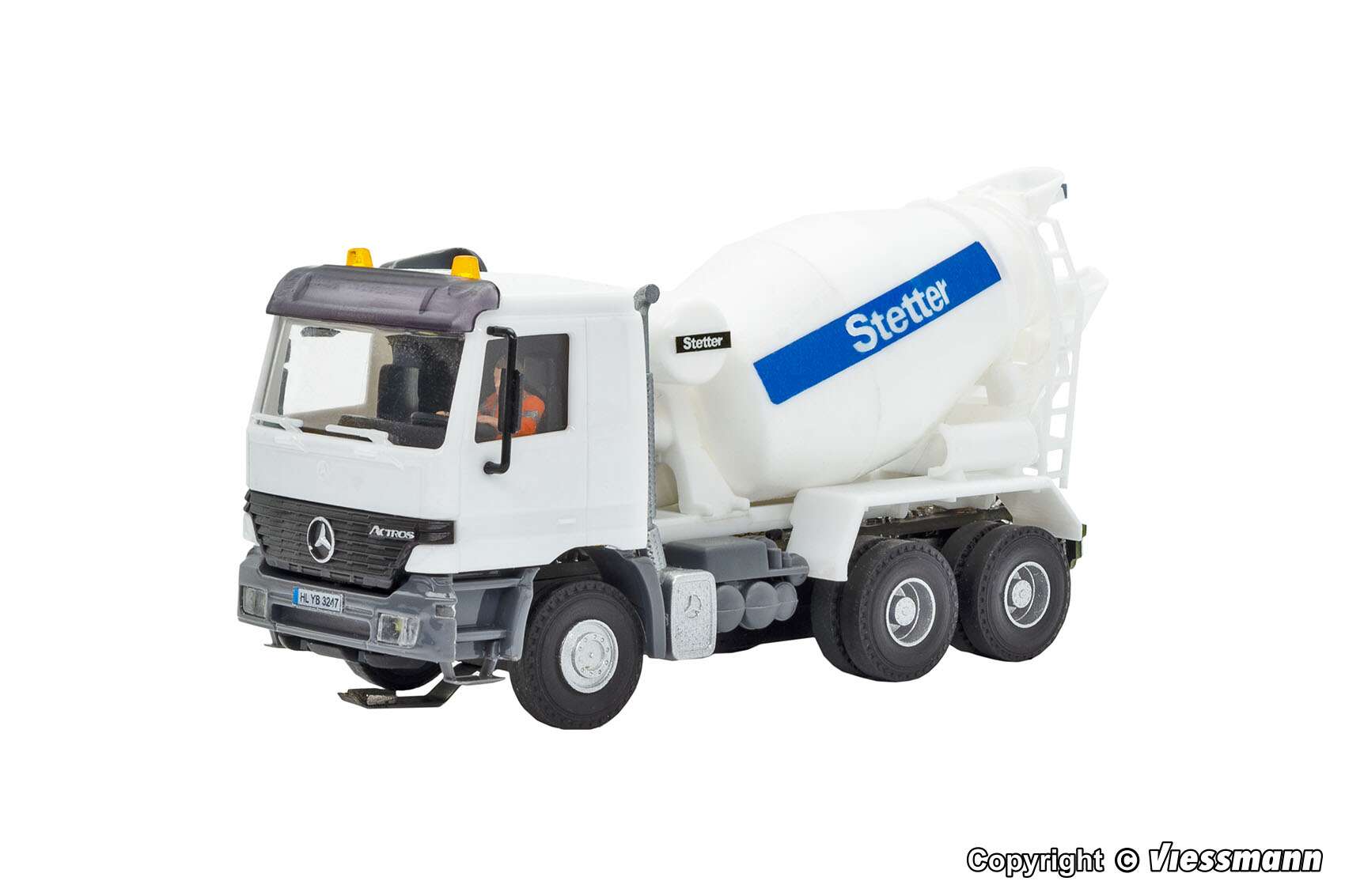 MB ACTROS 3-axle concrete mixer truck with rotating flashing lights, basic, functional model