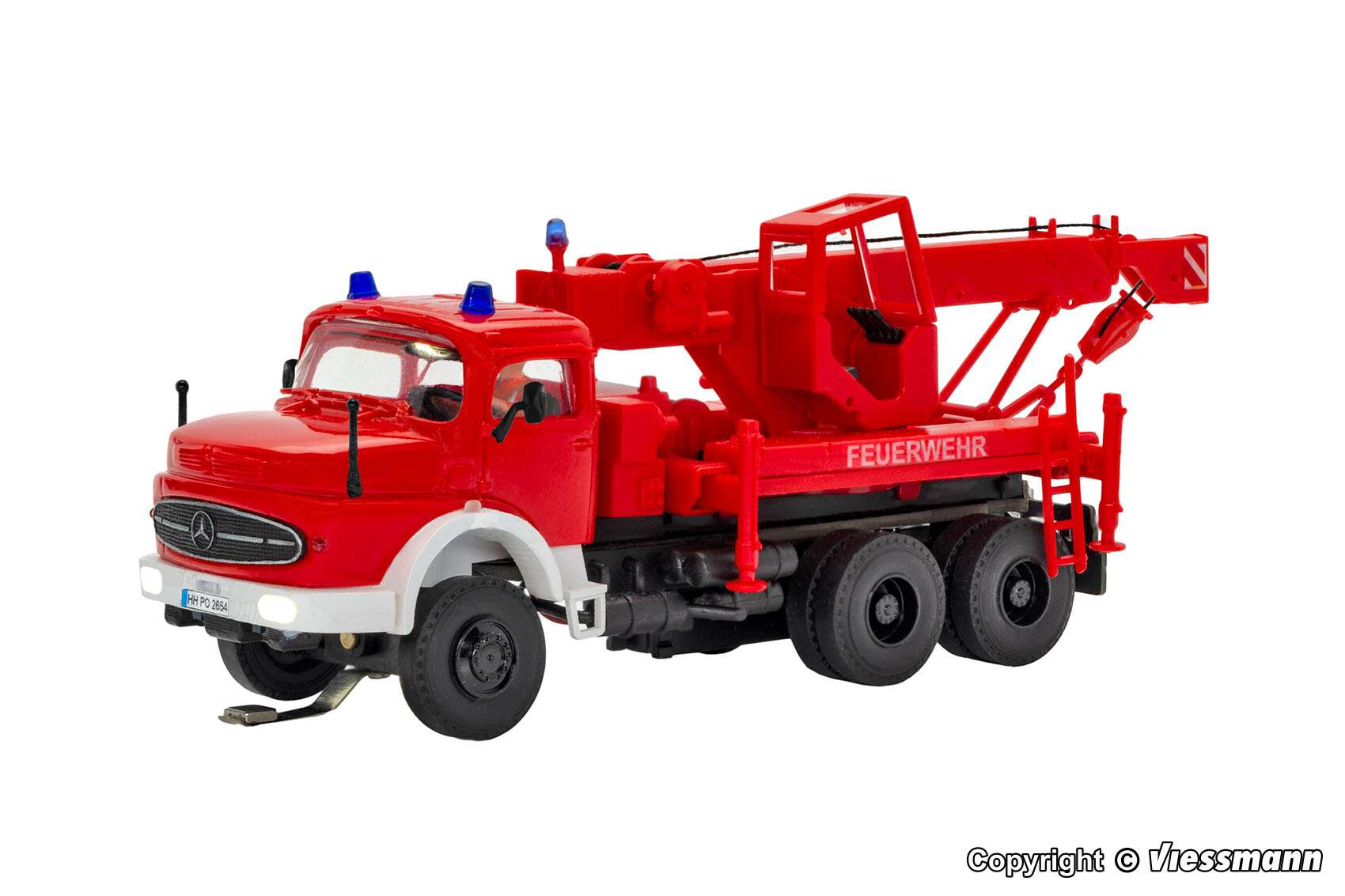 Fire brigade MB round bonnet 3-axle recovery crane with rotating flashing lights
