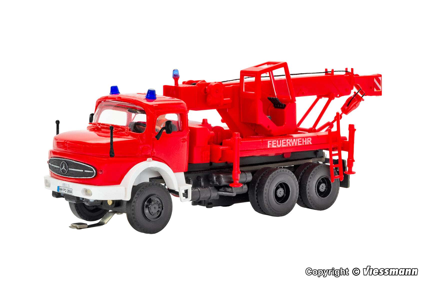 Fire brigade MB round bonnet 3-axle recovery crane with rotating flashing lights