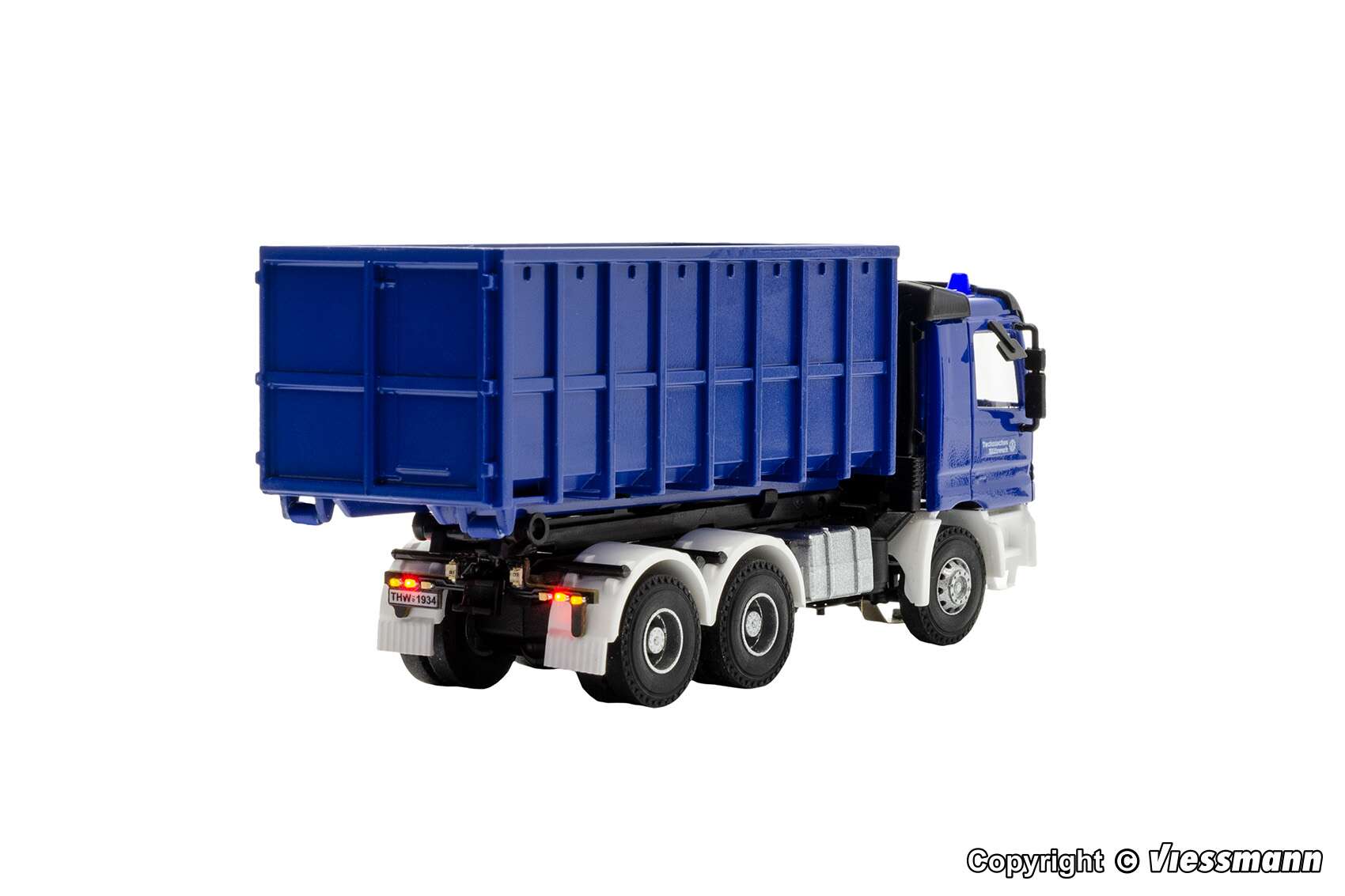 THW MB ACTROS 3-axle with roll-off container and rotating flashing lights, basic