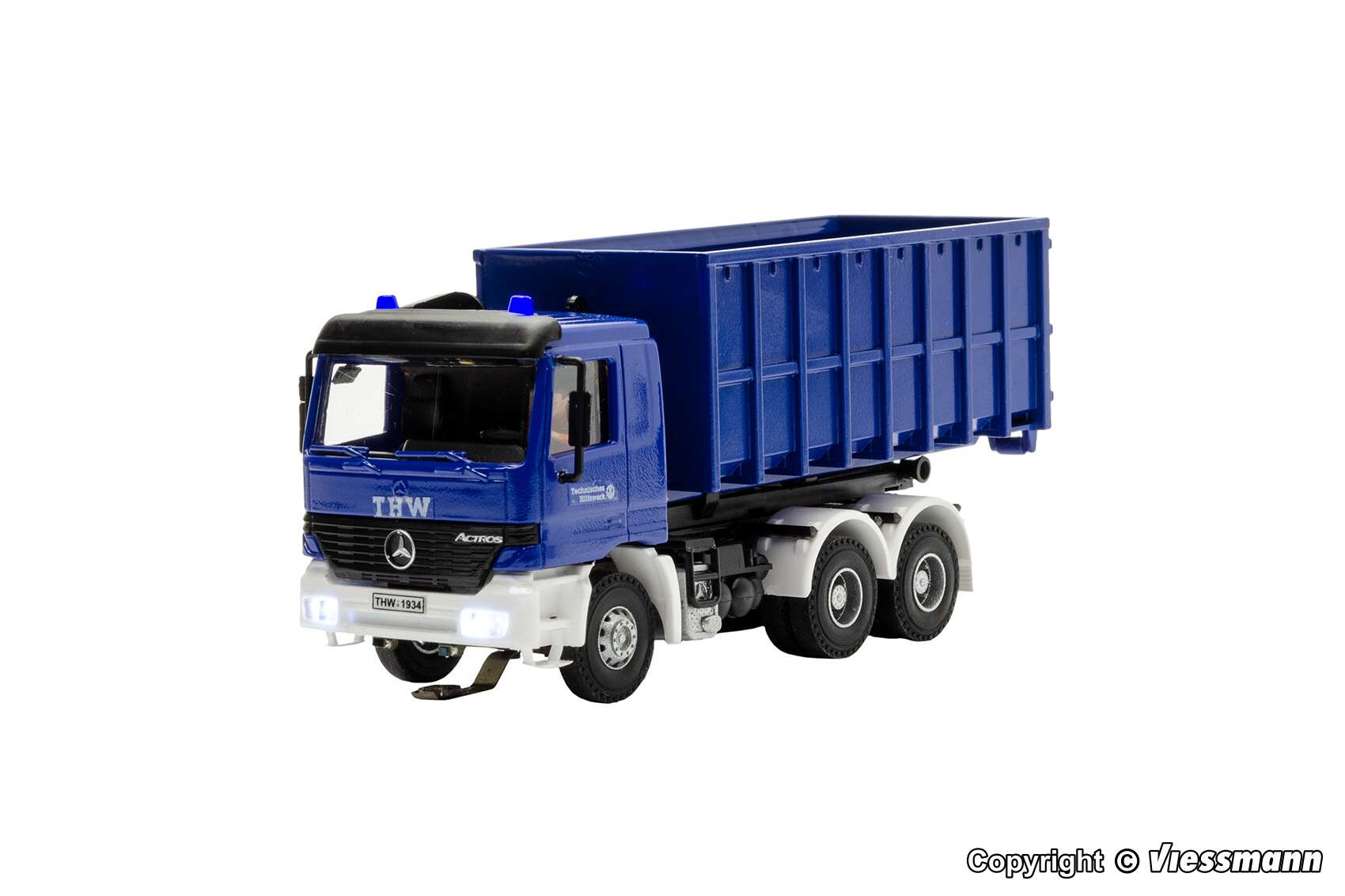 THW MB ACTROS 3-axle with roll-off container and rotating flashing lights, basic
