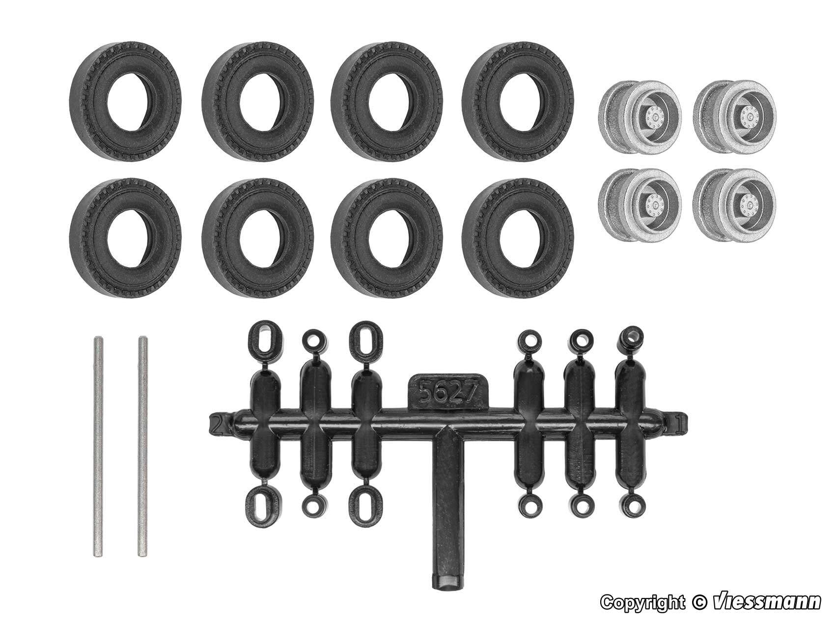 H0 Retrofit set rubber wheels for kibri trailers and semitrailers, twin tyre