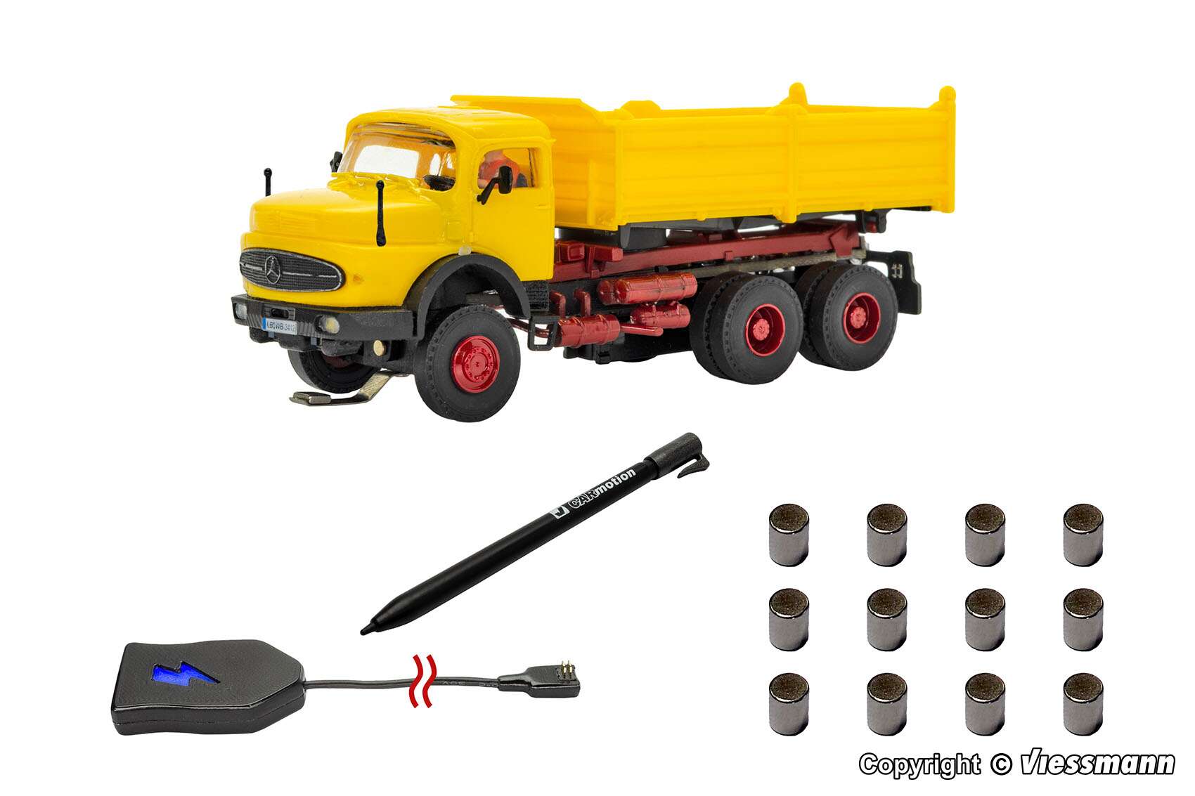 HO CarMotion basic starter set, MB round bonnet 3-axle dump truck