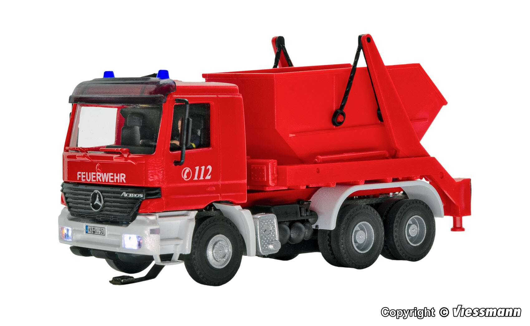 Fire brigade MB ACTROS 3-axle skip loader with rotating flashing lights, basic, functional model