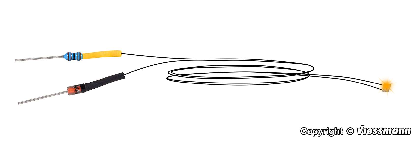 LED yellow with soldered cables, 5 pieces