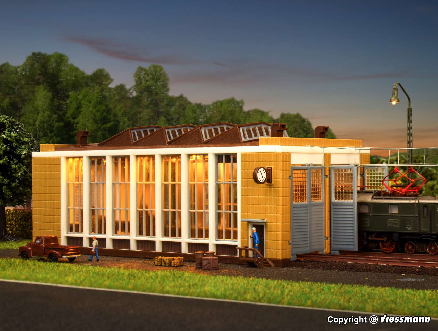 E-loco shed with automatic door lock mechanism, double track