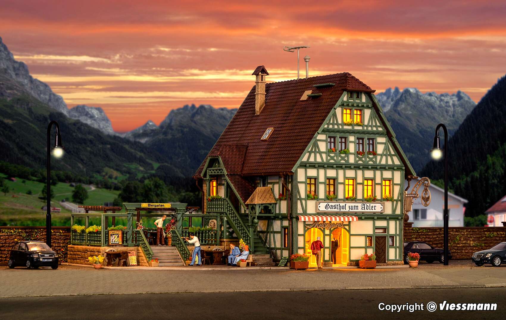 Inn with butcher‘s shop, interior and LED lighting, functional kit
