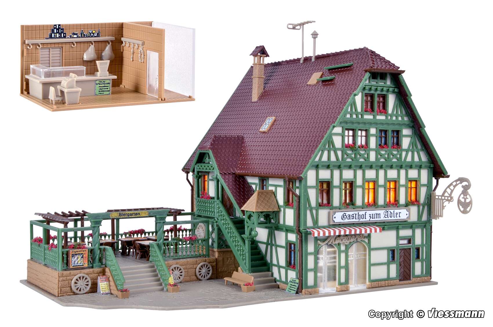 Inn with butcher‘s shop, interior and LED lighting, functional kit