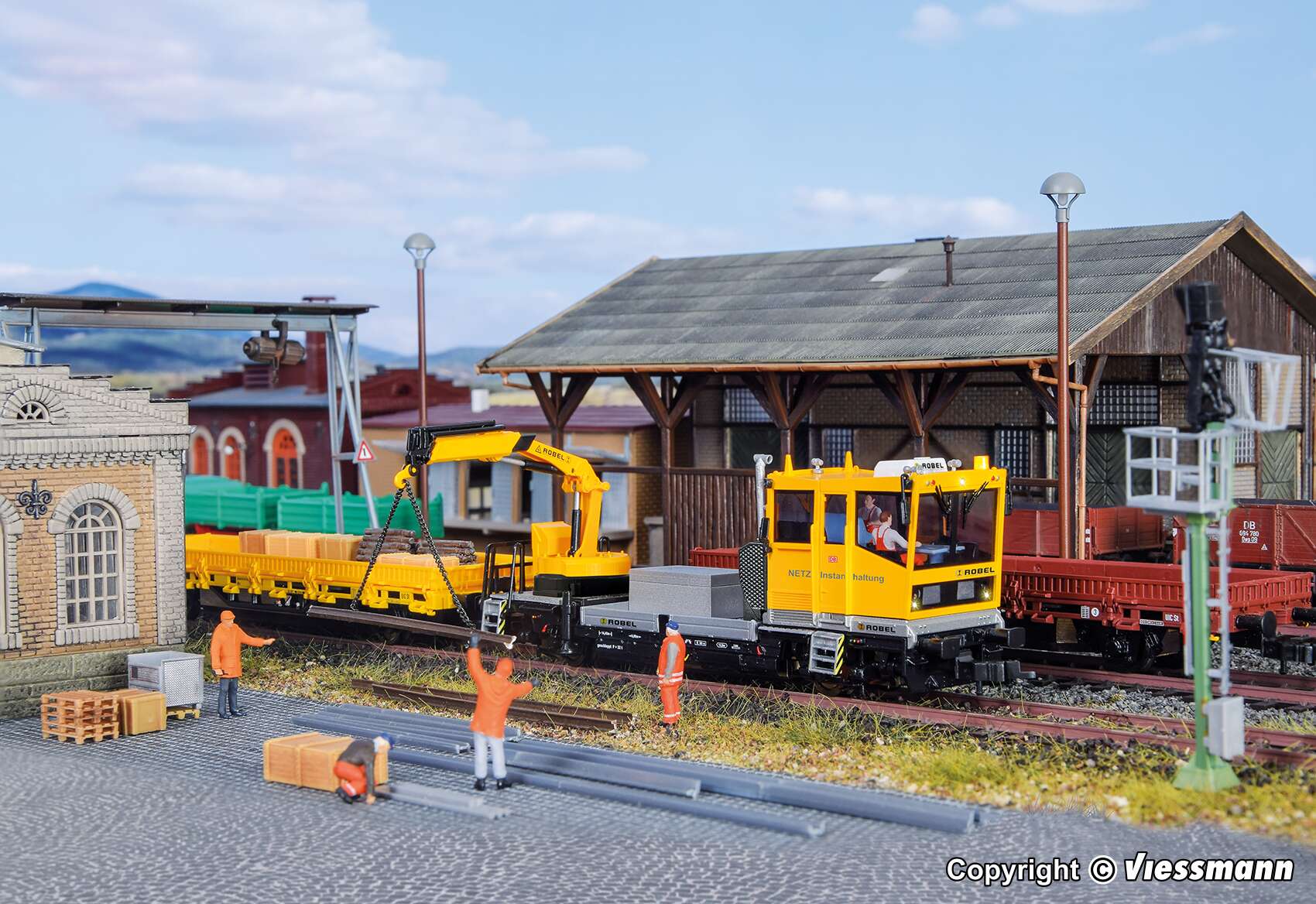 ROBEL track motor car 54.22 DB Netz with motorized crane, functional model, 2 rail version