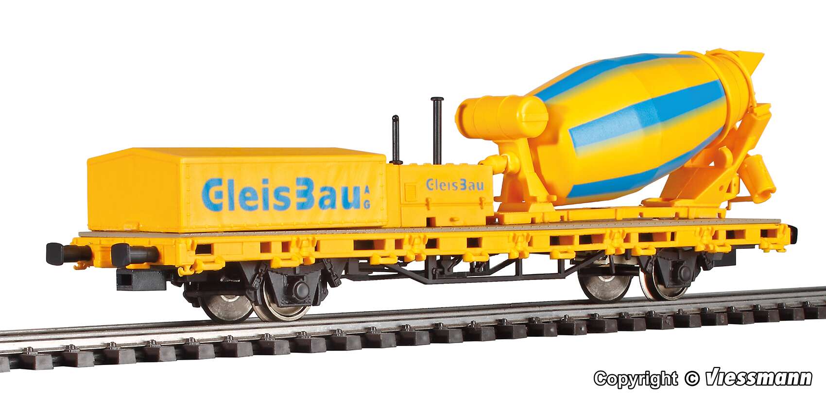 Low side car with cement mixer, functional model for 2-rail systems